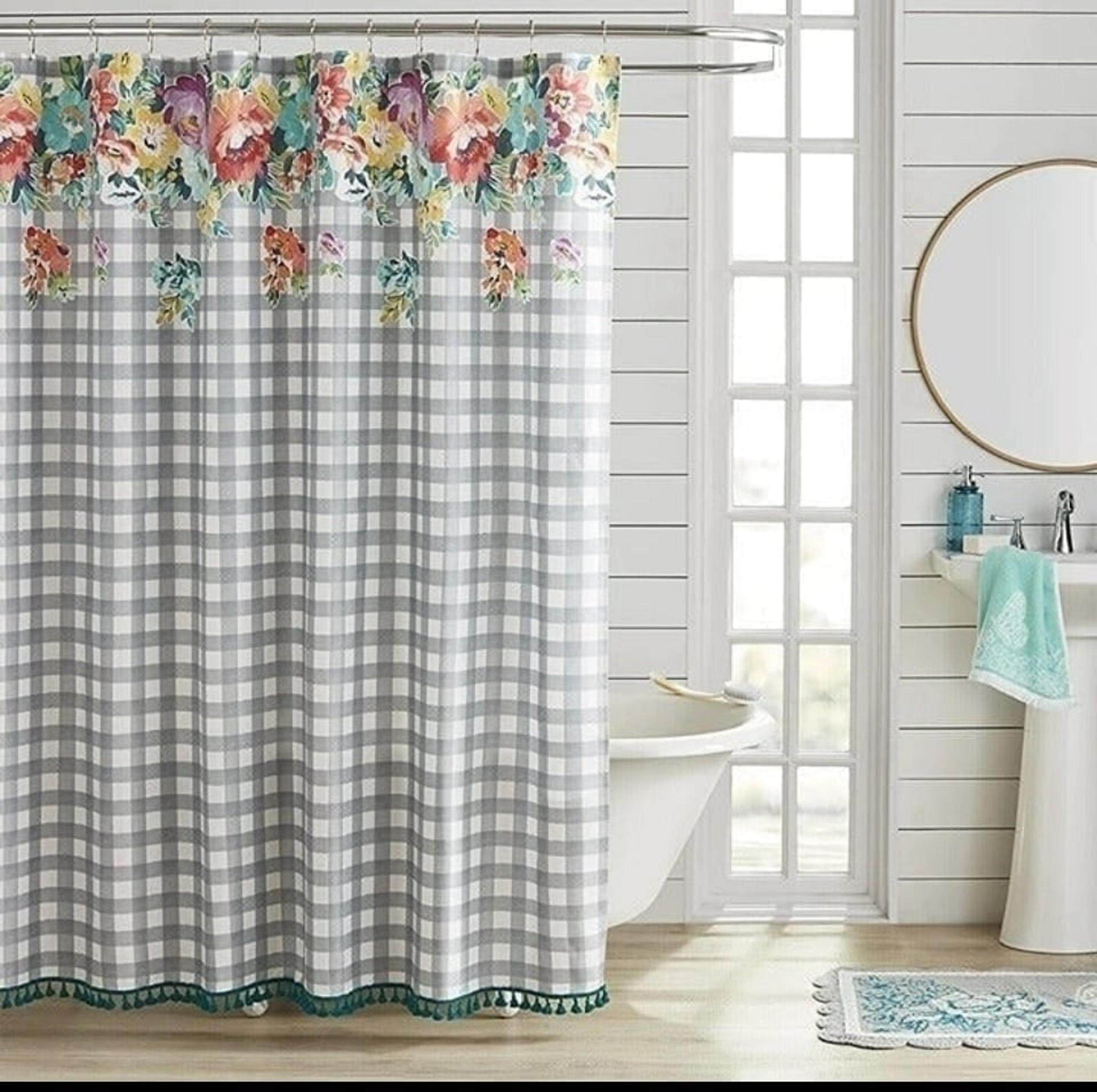 NEW The Pioneer Woman Sweet Romance Gingham Floral Cotton Rich Shower Curtain