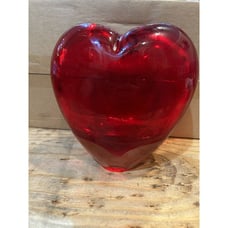 Vintage Red Heart Art Glass Heavy Vase