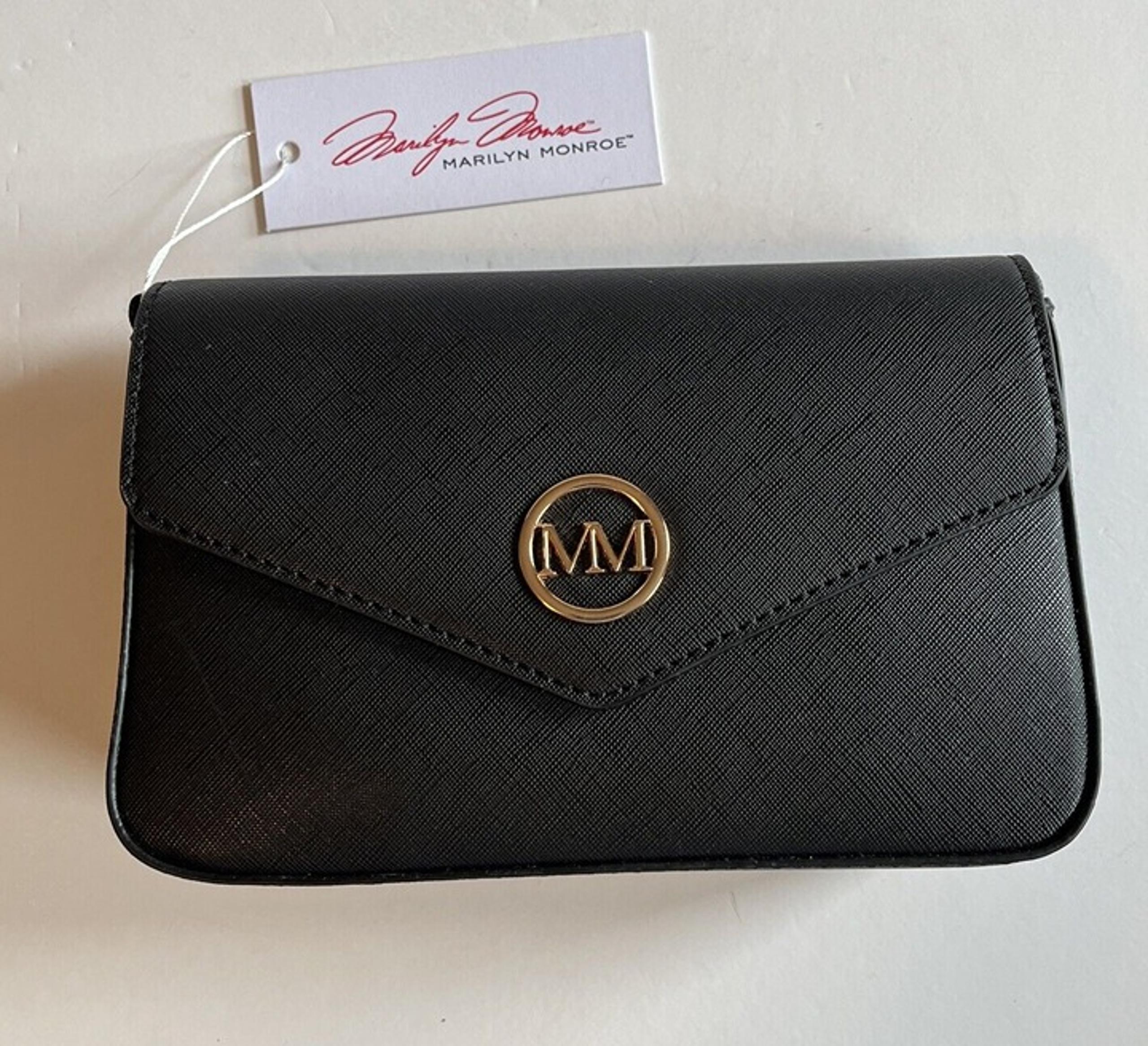 Marilyn Monroe Black Purse Handbag Crossbody Clutch with Gold Chain 25” Drop