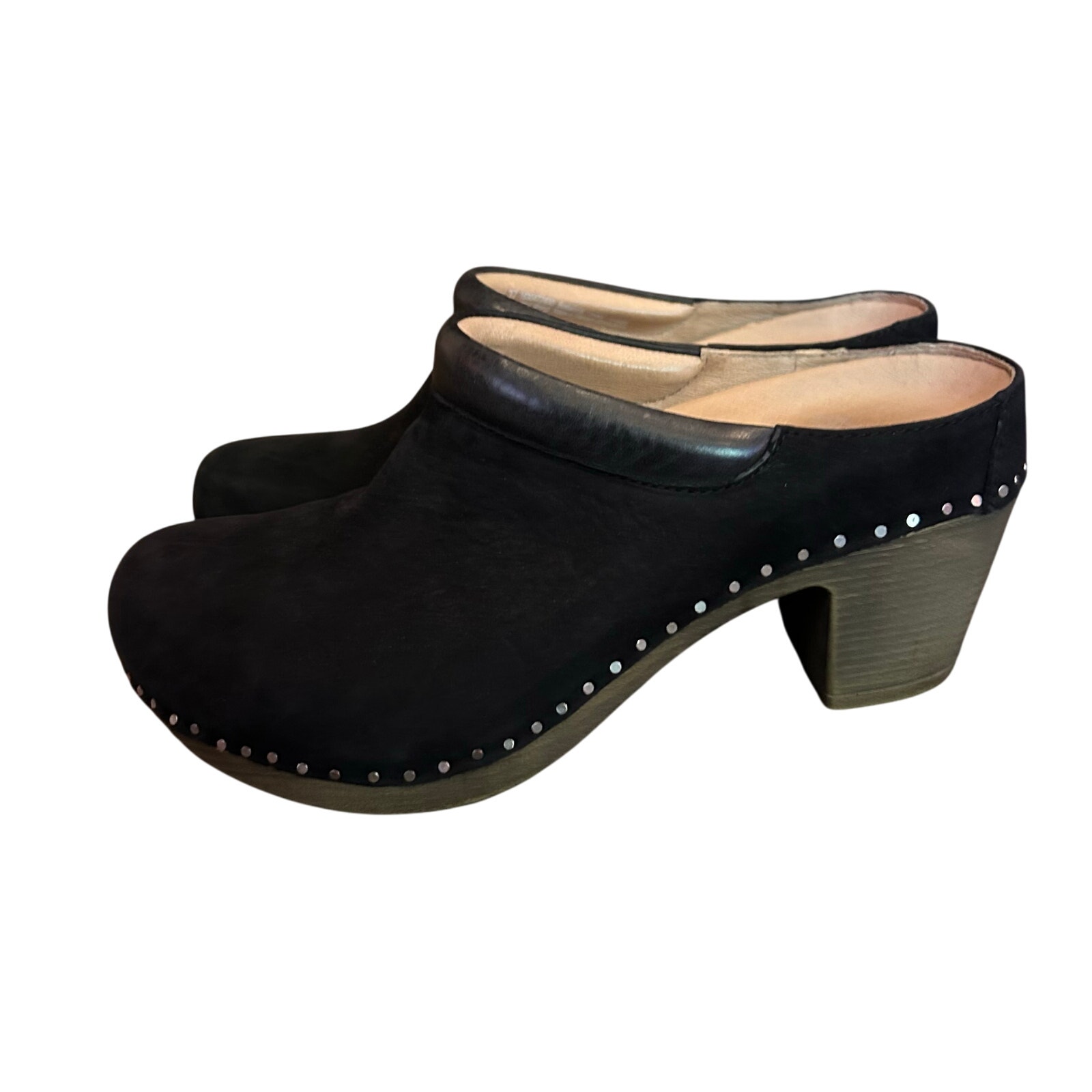 NWT Dansko Sammy Black Nubuck Leather Heeled Clogs Size 37