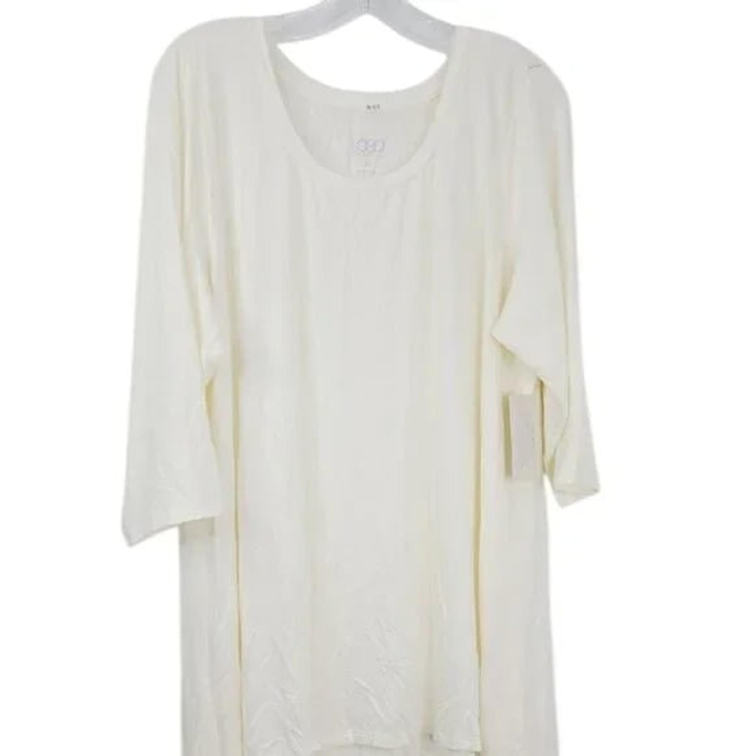 LOGO by Lori Goldstein Women's White Flared Short Sleeve Oversize T-Shirt Sz 1X