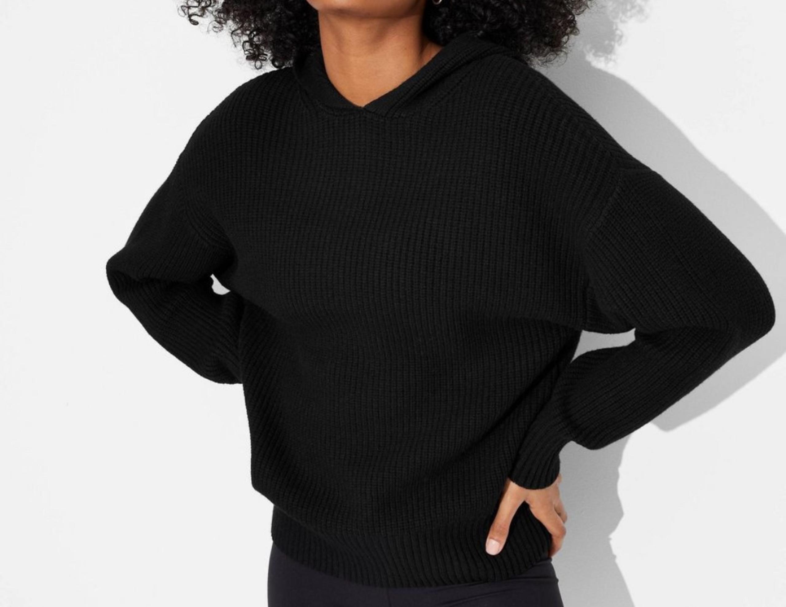 Wild Fable Women’s oversized ribbed hooded pullover sweater Black size M