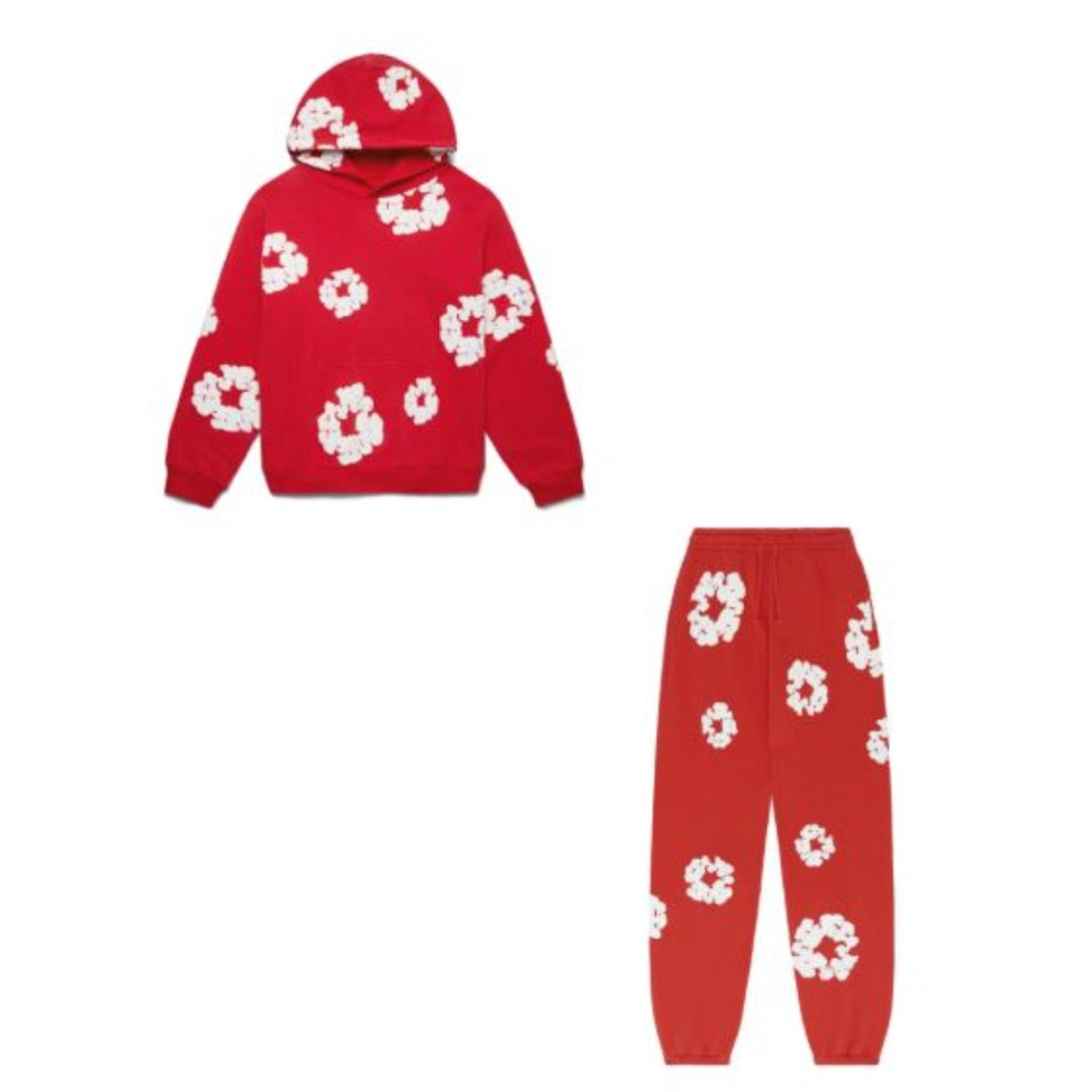 Denim Set Hoodie and Sweatpants Red and White Men Size Medium - Tears