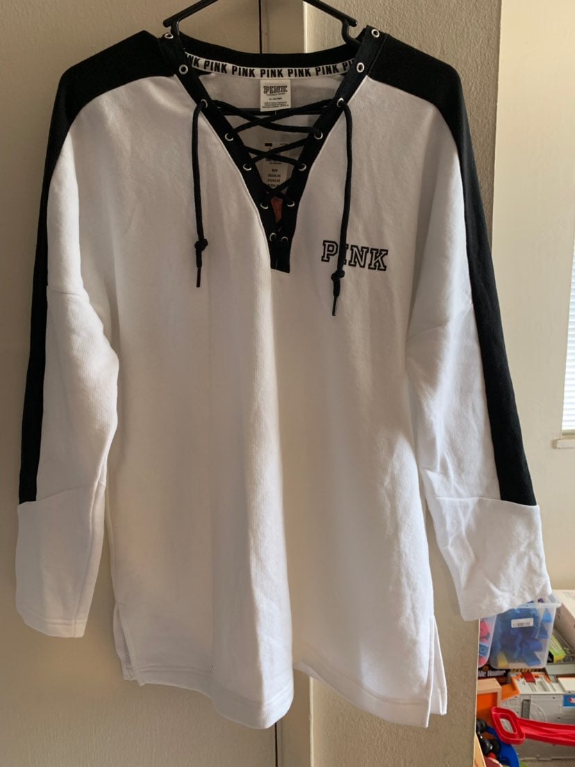 VS PINK Shoe Lace Tie Pullover Size M