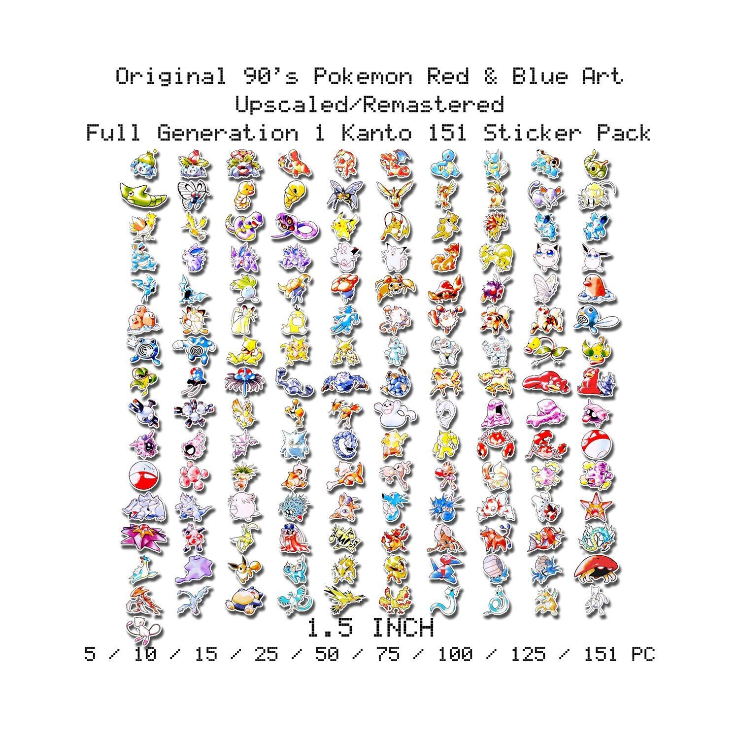 Original 90's Upscaled Pokemon Red and Blue Artwork Remastered 151 Kanto Genera