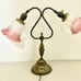 Vintage Brass Dual Gooseneck Desk Table Lamp Double Socket Floral Pink Glass