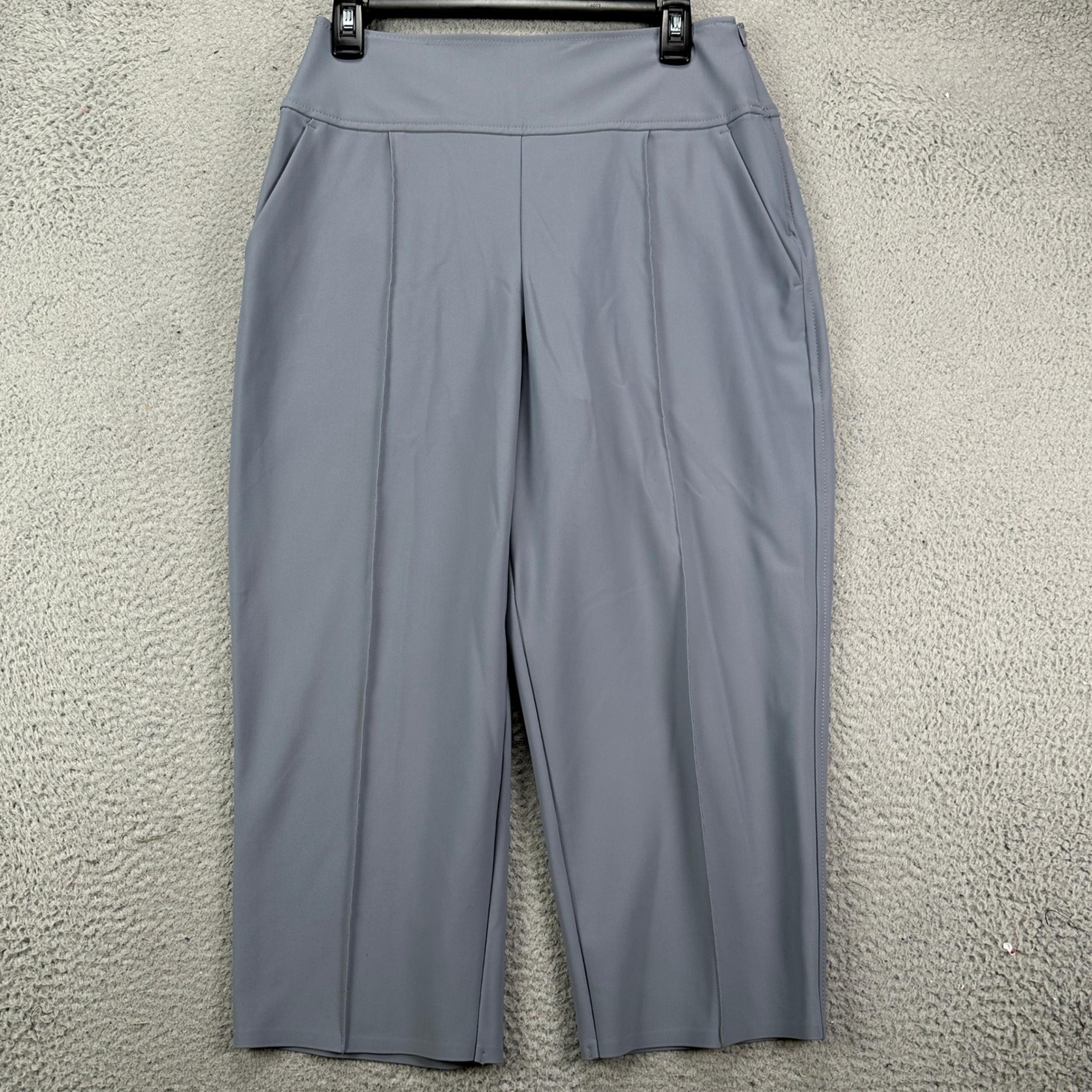 Athleta Womens Cropped Pants 6P Grey Elastic Waist Yoga Workout Pocket Pull On