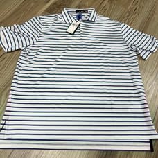 RLX Ralph Lauren Golf 7/15 Striped Polo Shirt Blue Mu Wicking Men's Small NWT