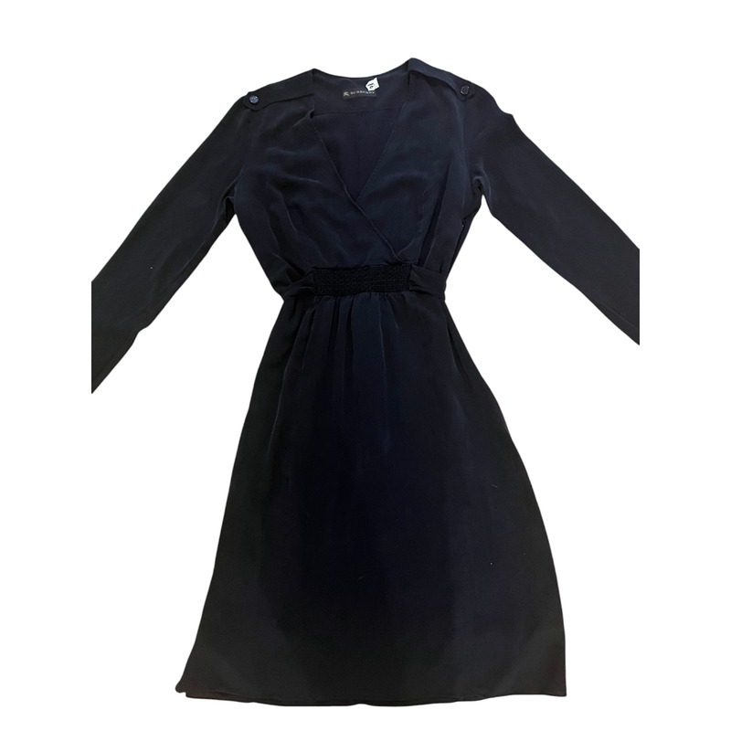 Burberry Black Silk Wrap Dress Long Sleeve Career Cocktail Party 10