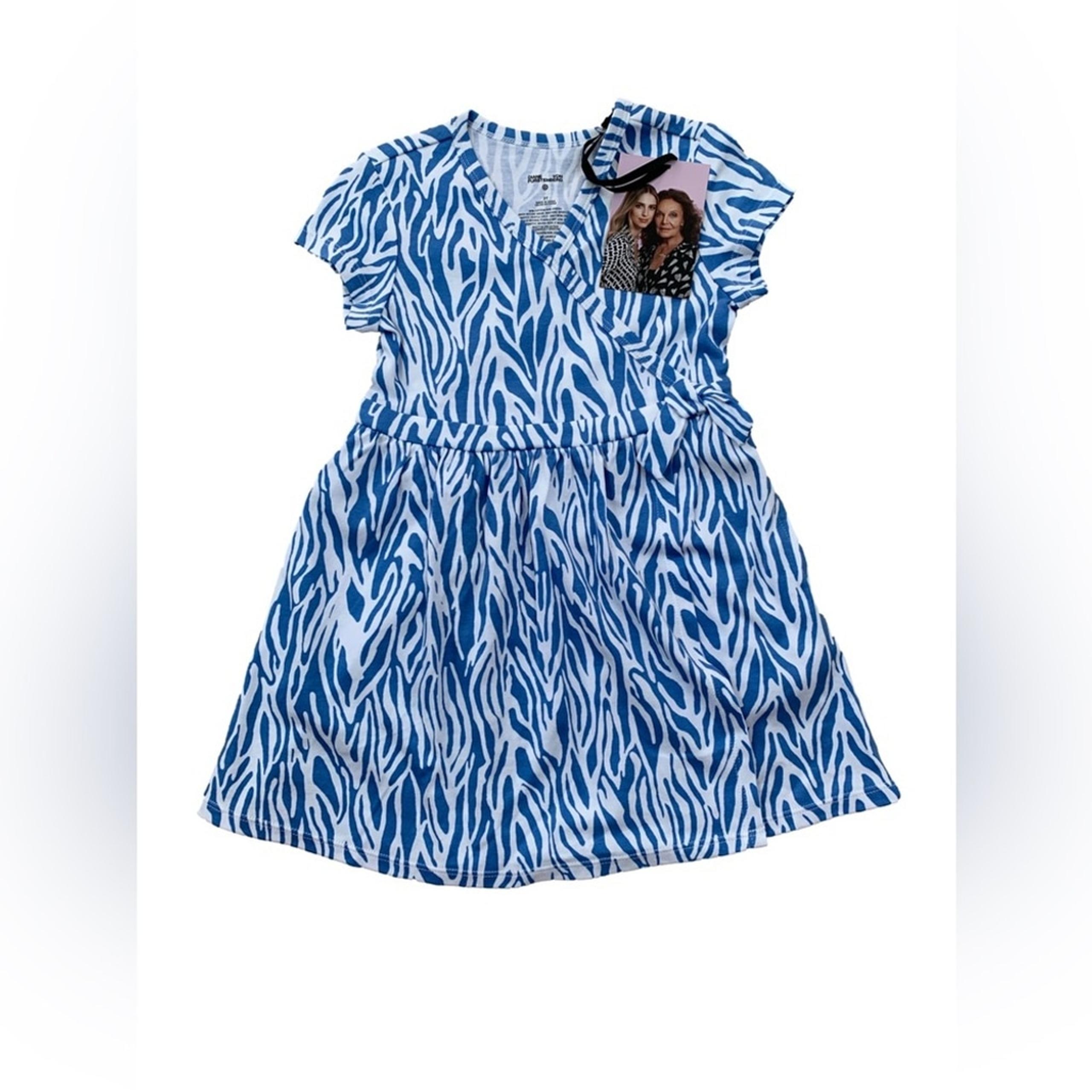 Diane Von Furstenberg NWT Size 3T Short Sleeve Sea Twig Blue Faux Wrap Dress