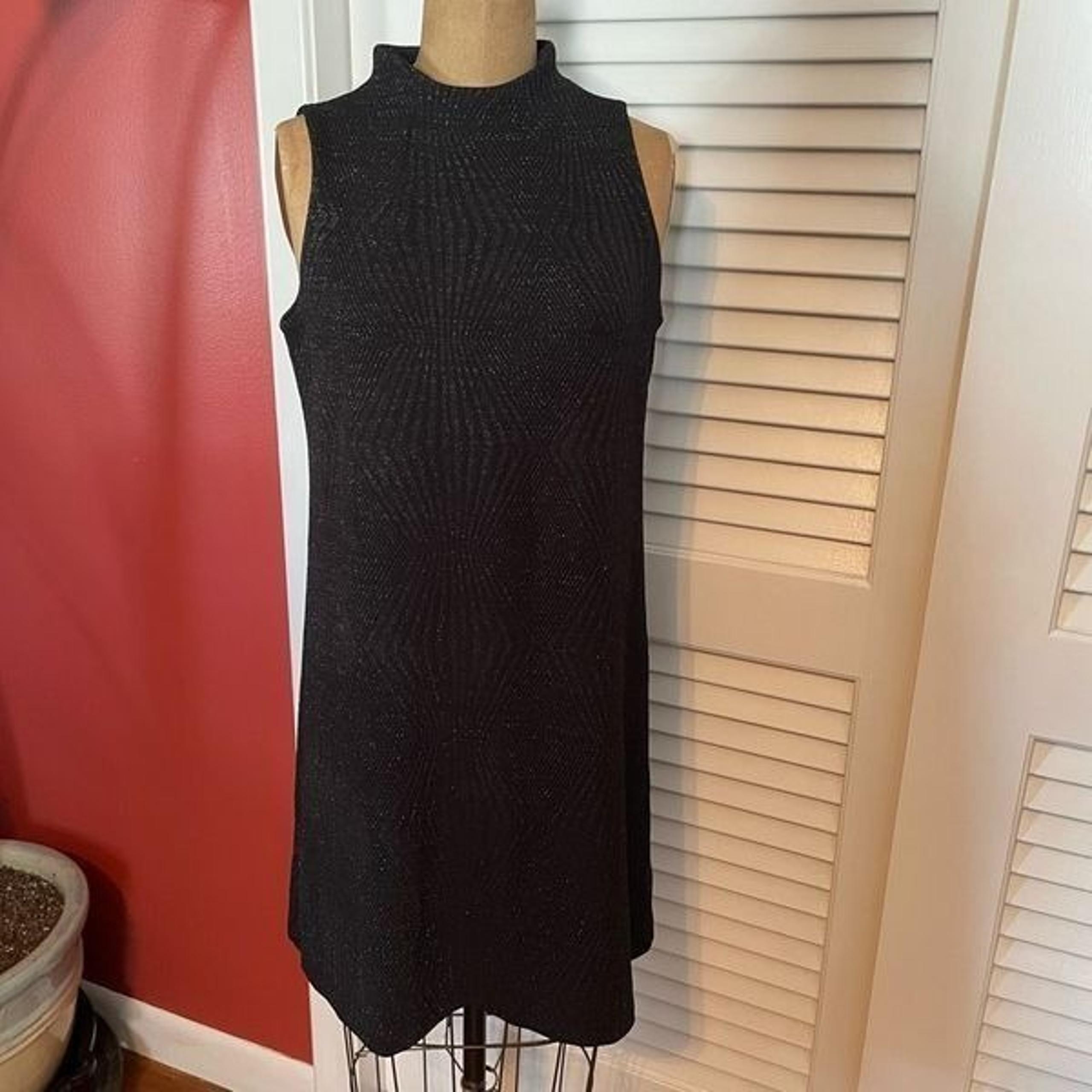 ECI NEW YORK | black shiny sleeveless mock neck mini dress S