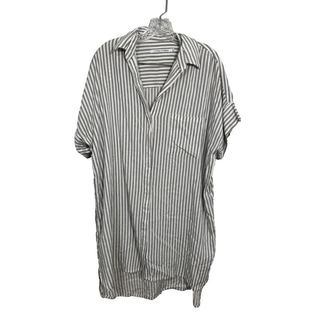 Faithfull The Brand Button Down Shirt Dress Size M Black Short Sleeve