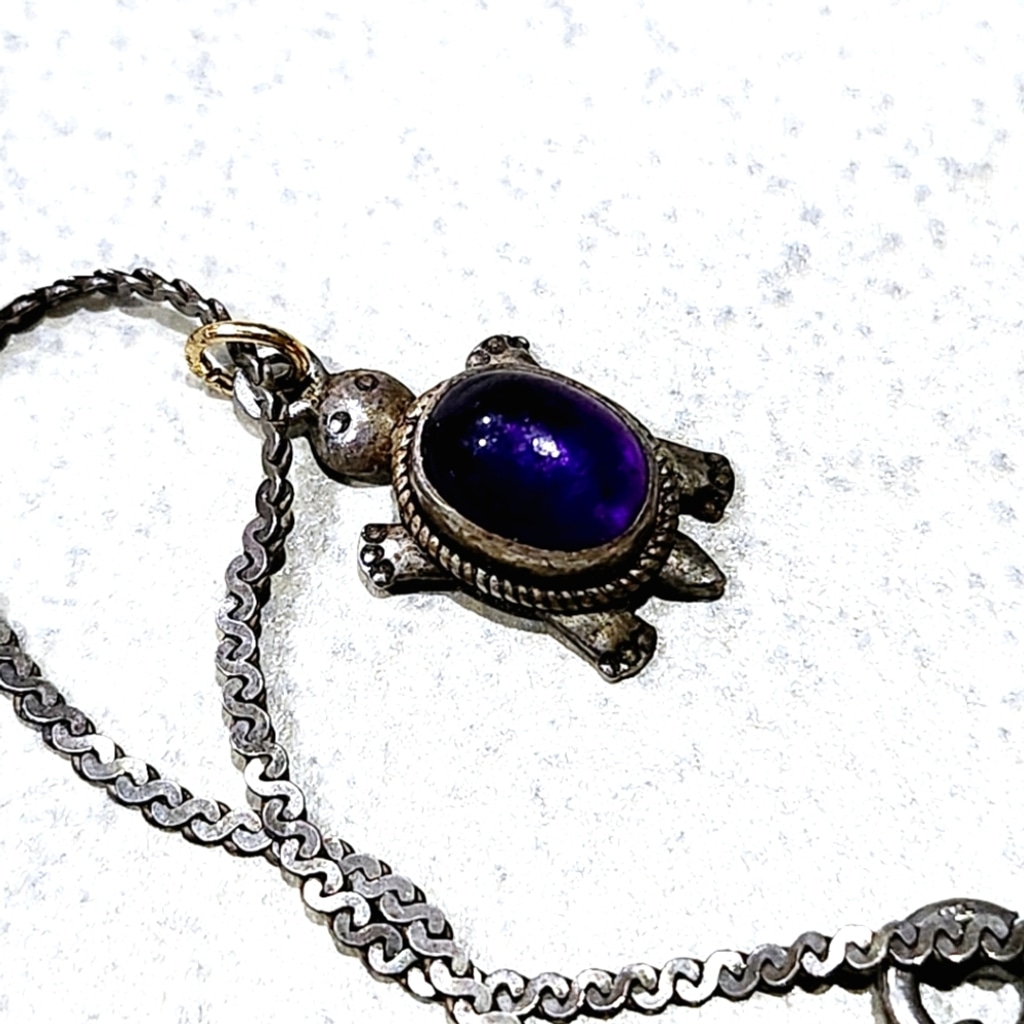 925 Sterling Silver Amethyst Turtle Pendant Necklace