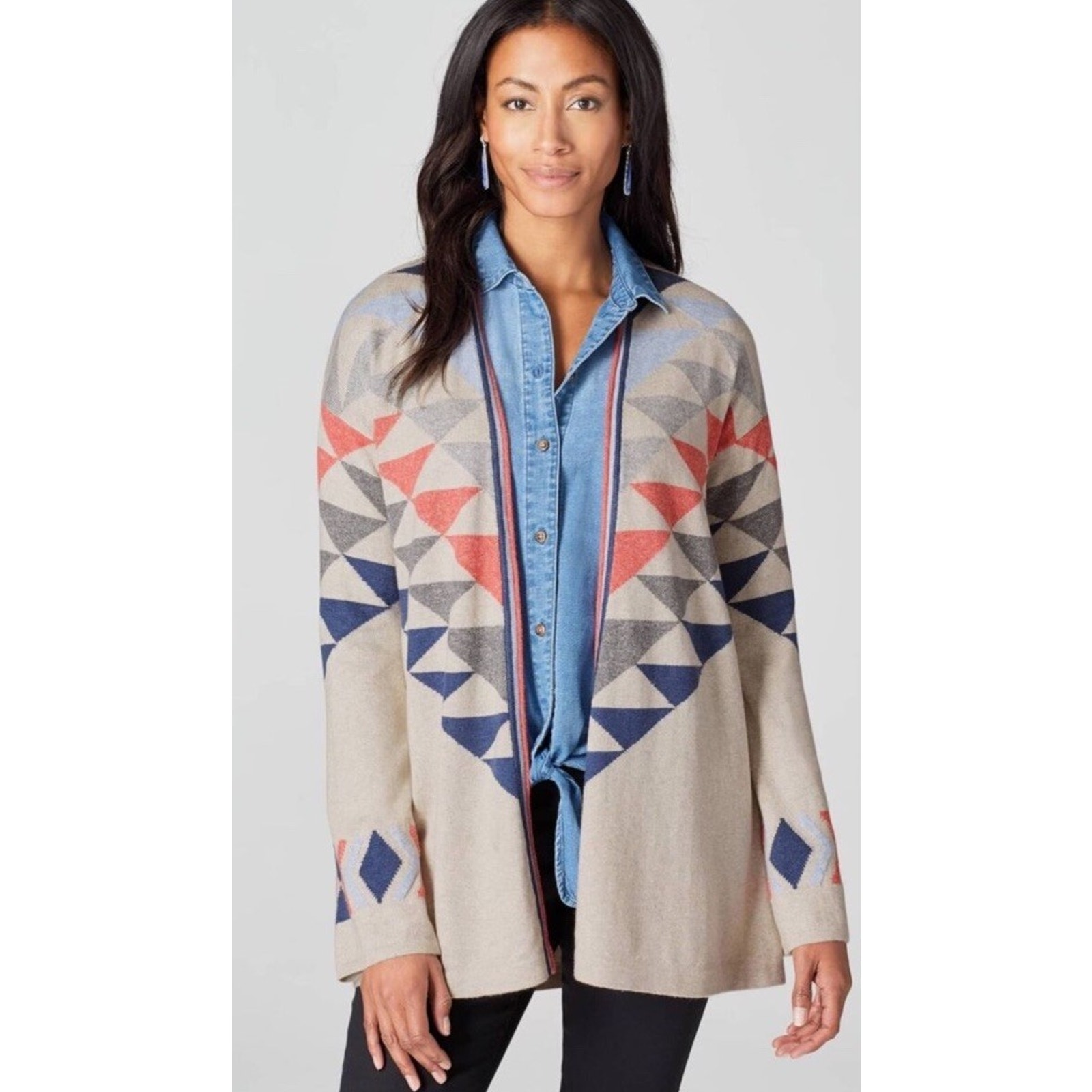 J.Jill ~ L(16/18) ~ NEW Excellent Intarsia Open-Front Cardigan ~ EUC