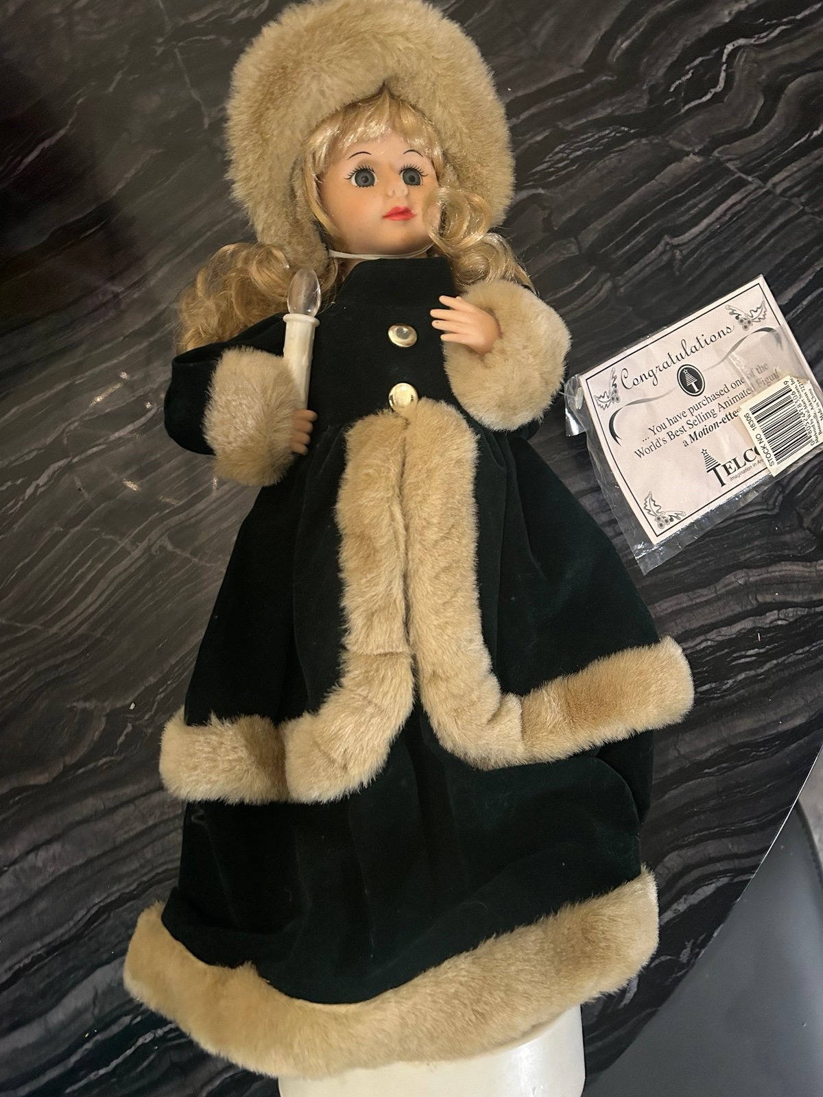 Vintage Telco Motionette Christmas Caroler, Green Velvet, 18 tall