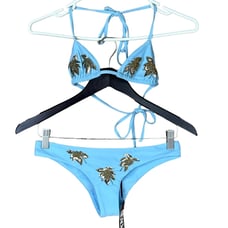 Beach Riot Caribbean Queen String Bikini Top Bottoms Blue Gold Size XS Small
