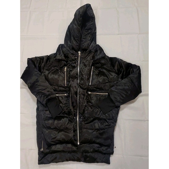 OROLAY Thickened Duck Down Jacket Womens Small Black Puffer Coat w/ Hood 140
