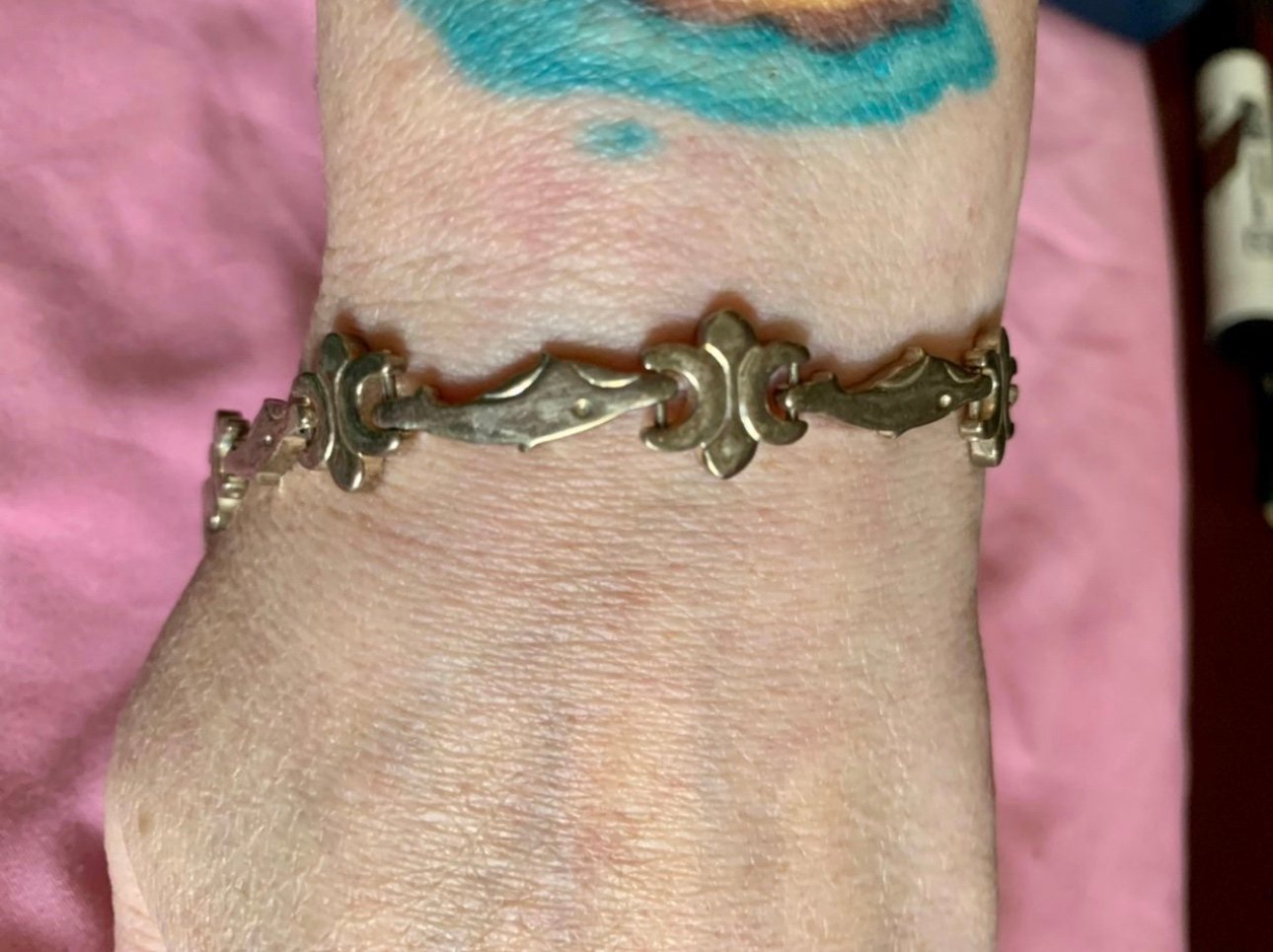 Antique Sterling Dolphin/shark Fleur-de-lis Heavy Bracelet