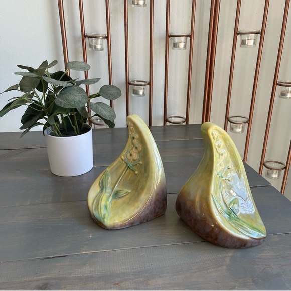 Vintage 1948 Midcentury Roseville Pottery Wincraft Floral Ceramic Bookends #259