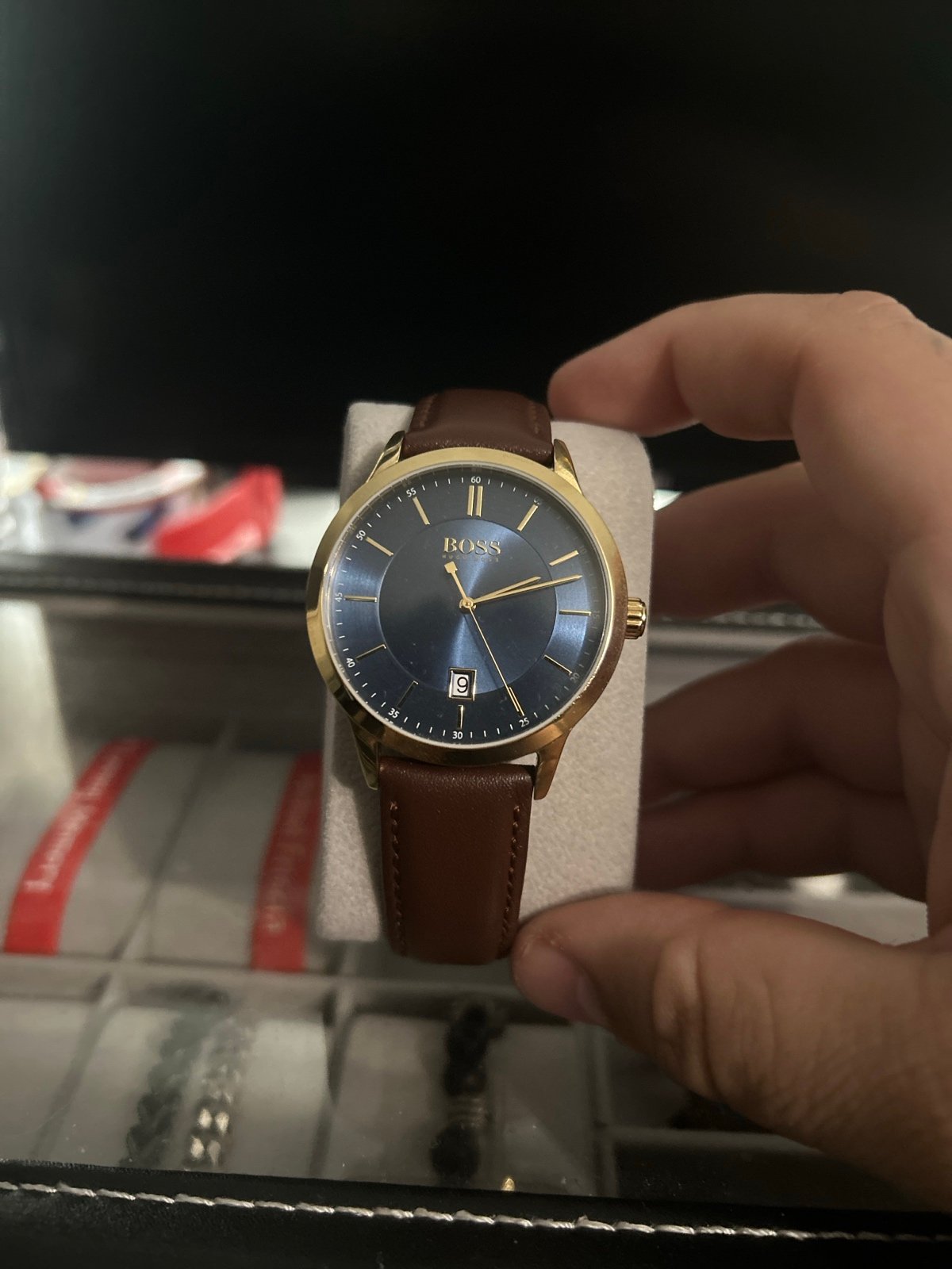 Hugo Boss Blue Rose Gold Tone Stainless Steel Leather Boss HB.332.1.34.3269