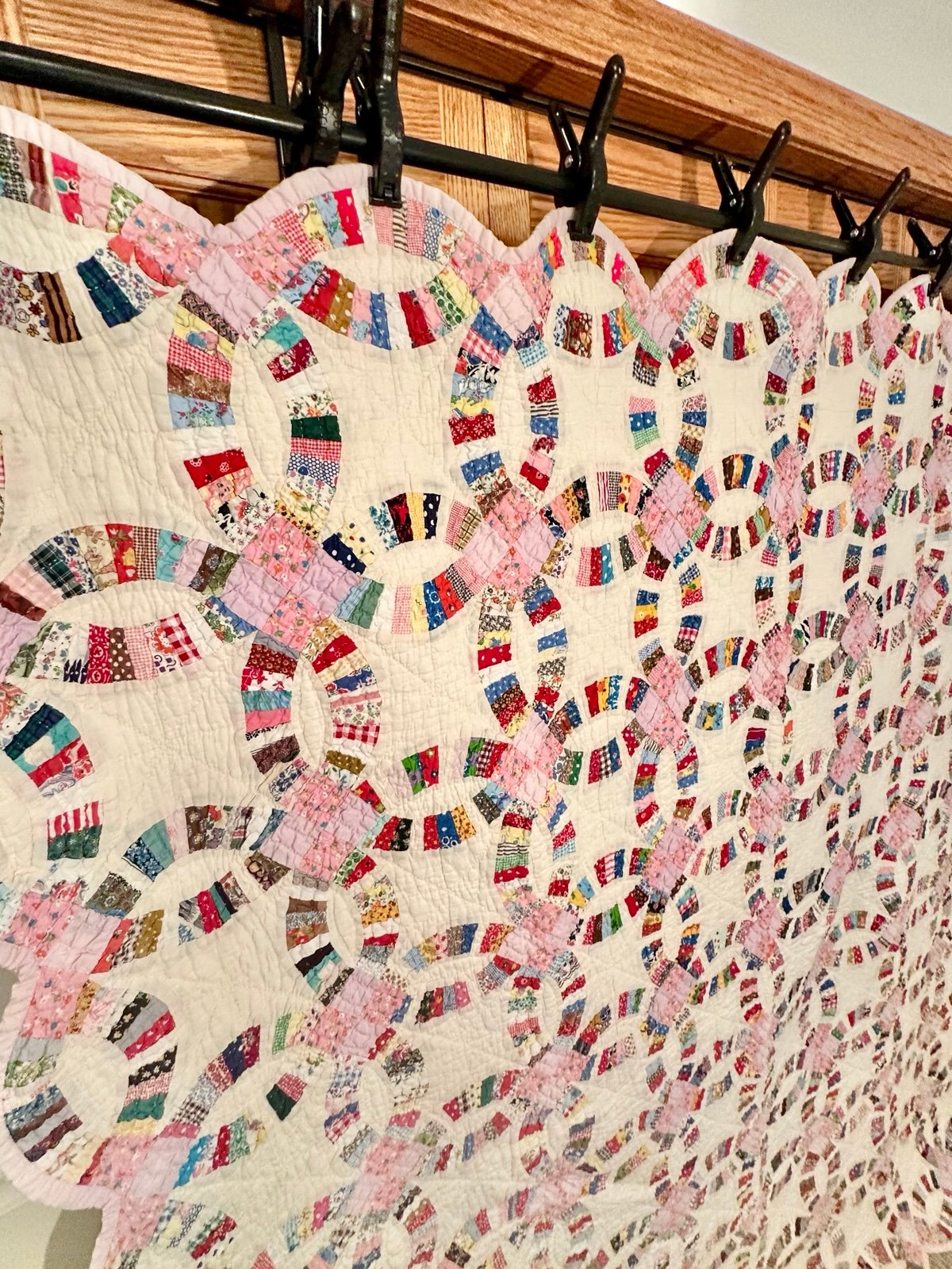 Handmade double wedding ring quilt