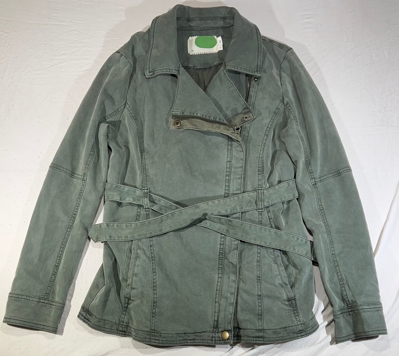 Women’s Anthropologie Everyday Belted Moto Jacket Army Green Size S