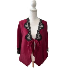 Vintage Victorias Secret Silk Boudoir Short Kimono Robe Burgundy