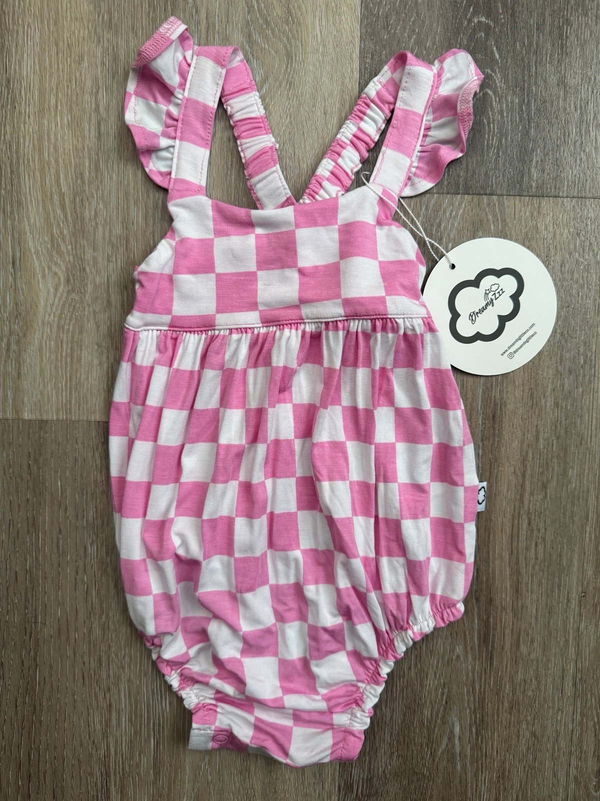 Dream Big Little Co Bubblegum Checkers Bubble Romper 6-12 NWT
