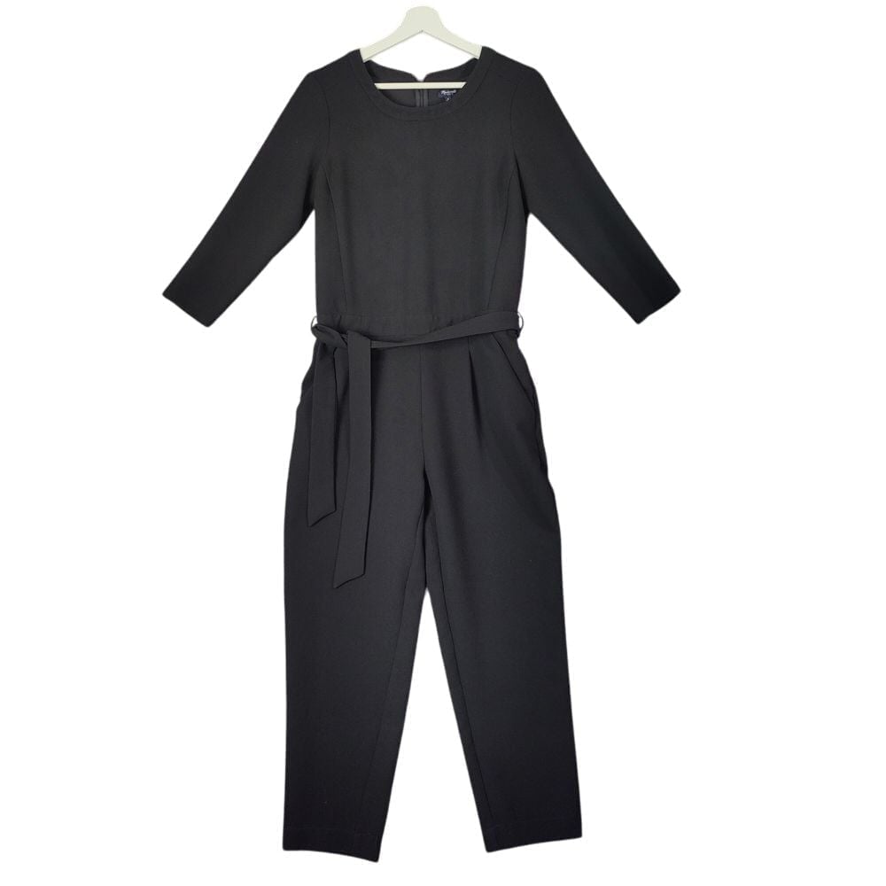 MADEWELL Textured Jumpsuit Womens Size 0 Black Belt Pockets Long Sleeves Modest