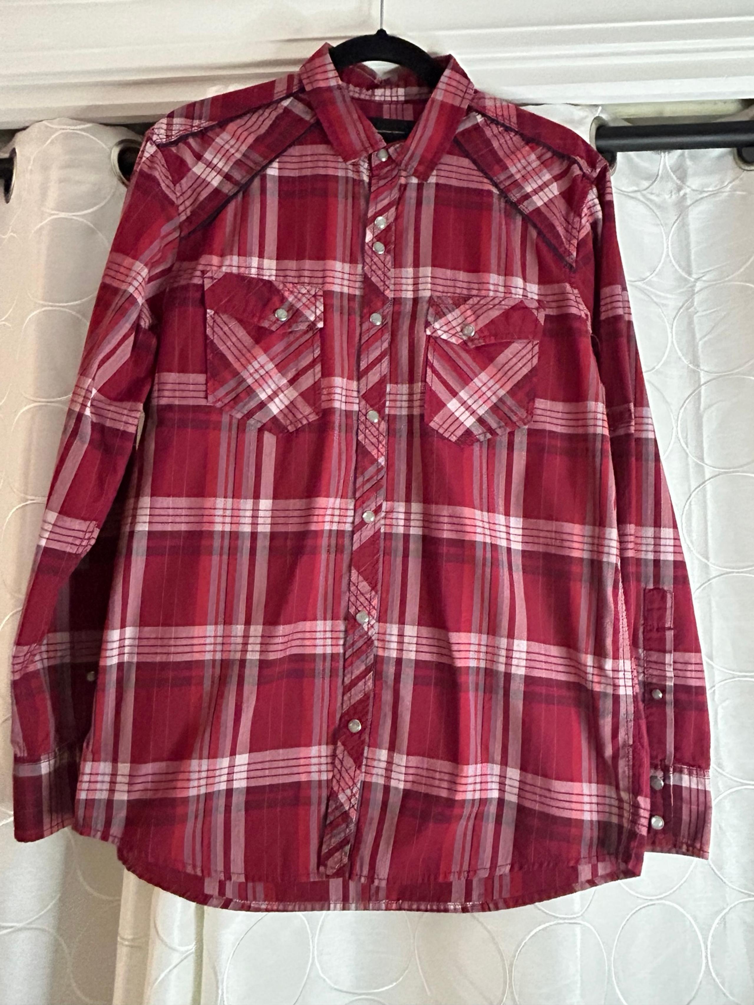INC International Concepts Mens Pearl Snap Button Up ~Red Plaid ~ Cowboy/Western