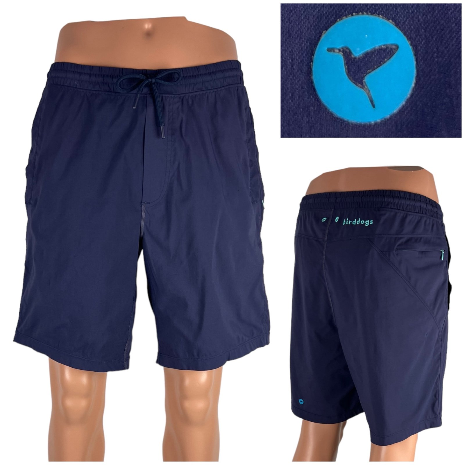 Birddogs Mens Large Swim Shorts Shark Kings Long Blue Polyester Stretch Lined