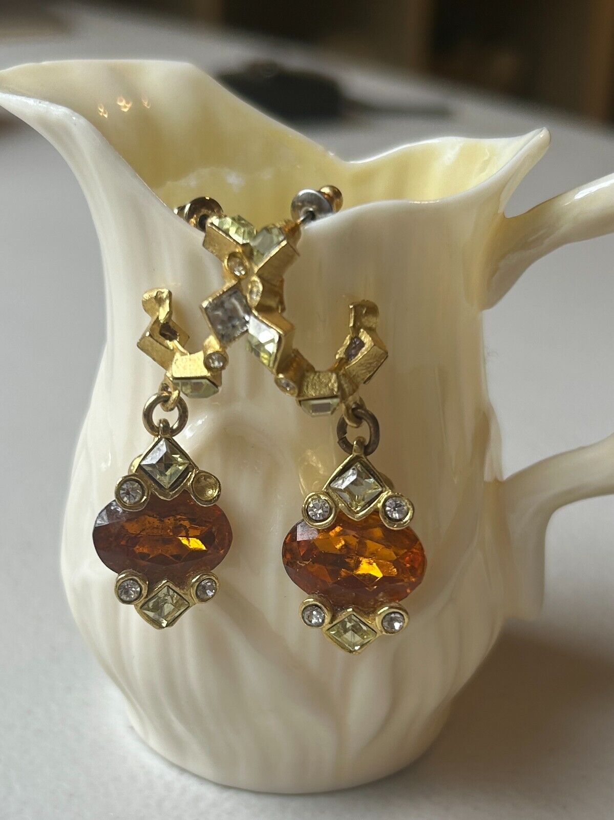 Roxanne Assoulin earrings clip on runway citrine color rhinestone statement WOW!