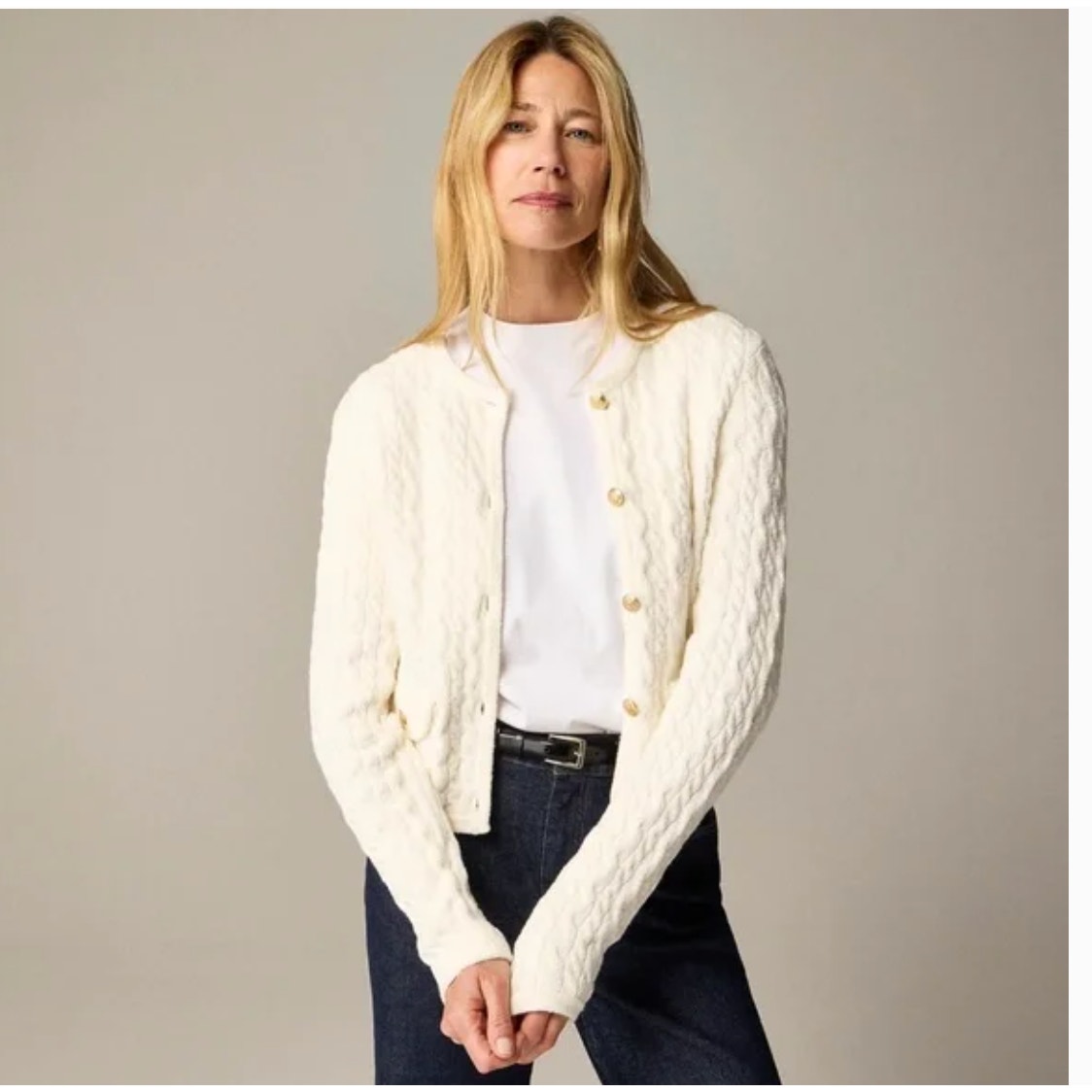 J CREW Odette Cable Knit Sweater Lady Jacket XS White NWT Boucle CB891 J.Crew