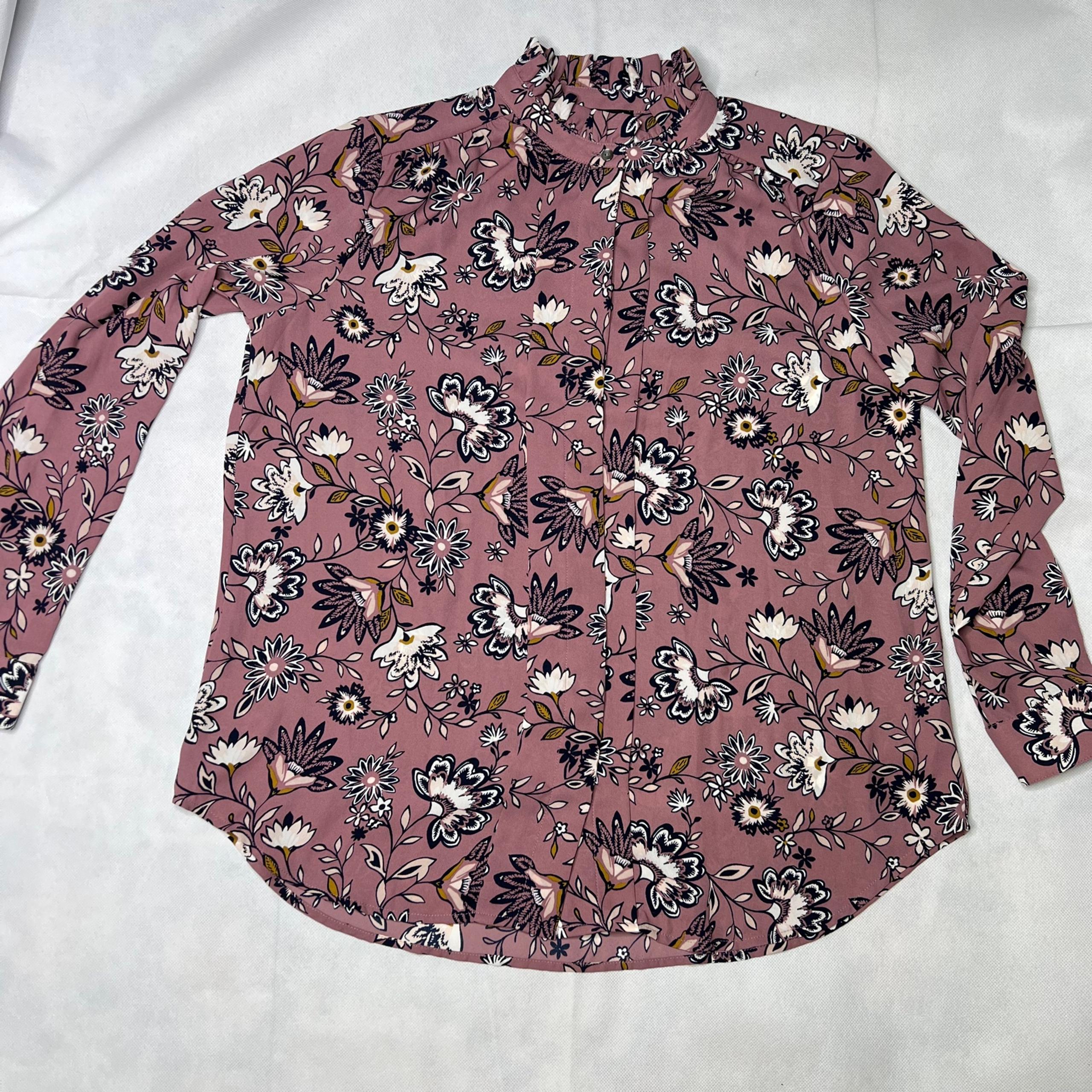 Ann Taylor factory women floral ruffle collar button down shirt/M