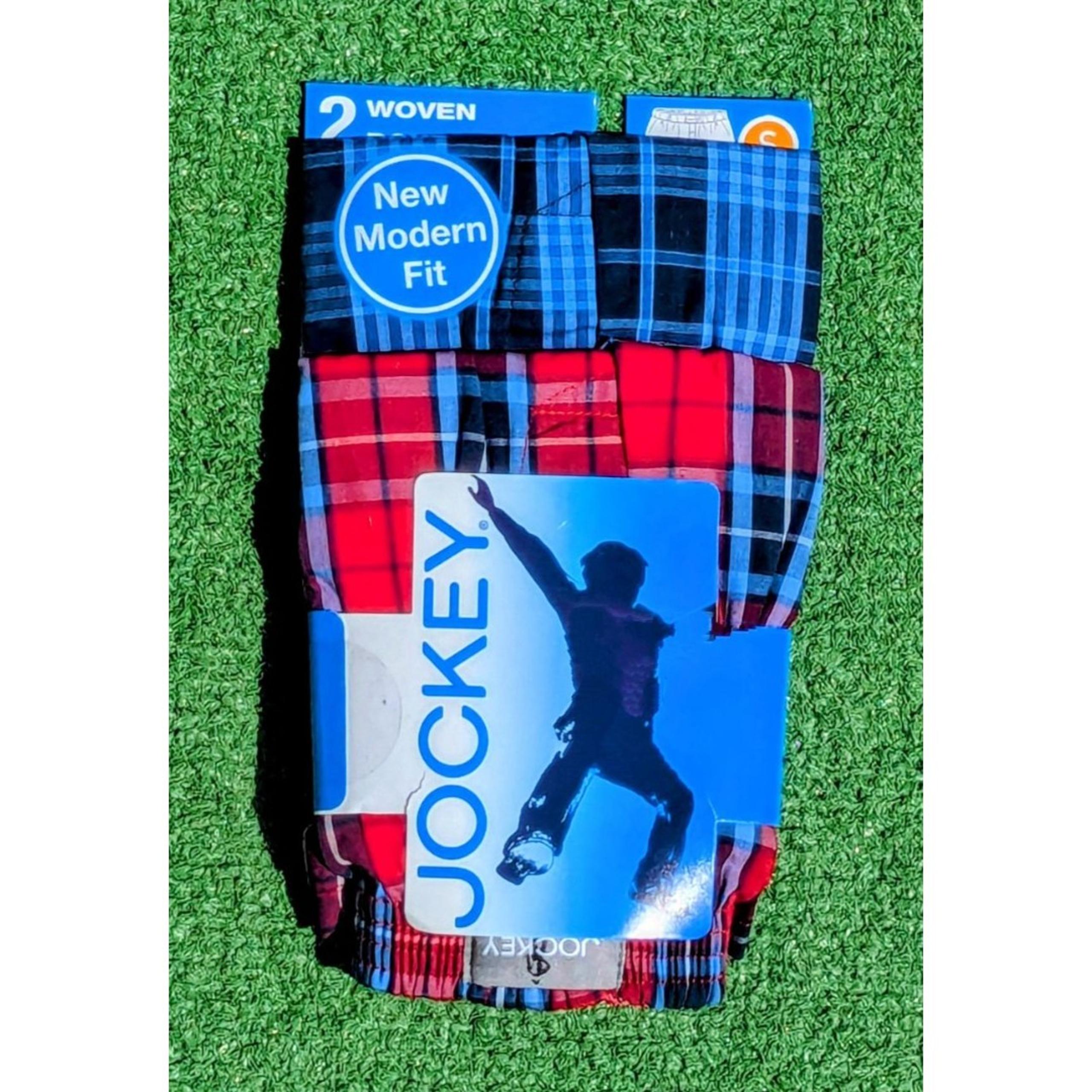 Jockey Boys Modern Fit Red & Blue Plaid Woven Classic Boxers 2-Pack Small NWT