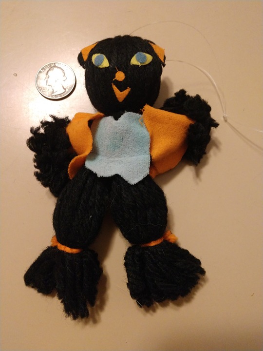 Vintage 1950's Halloween Yarn Doll Cat Ornament