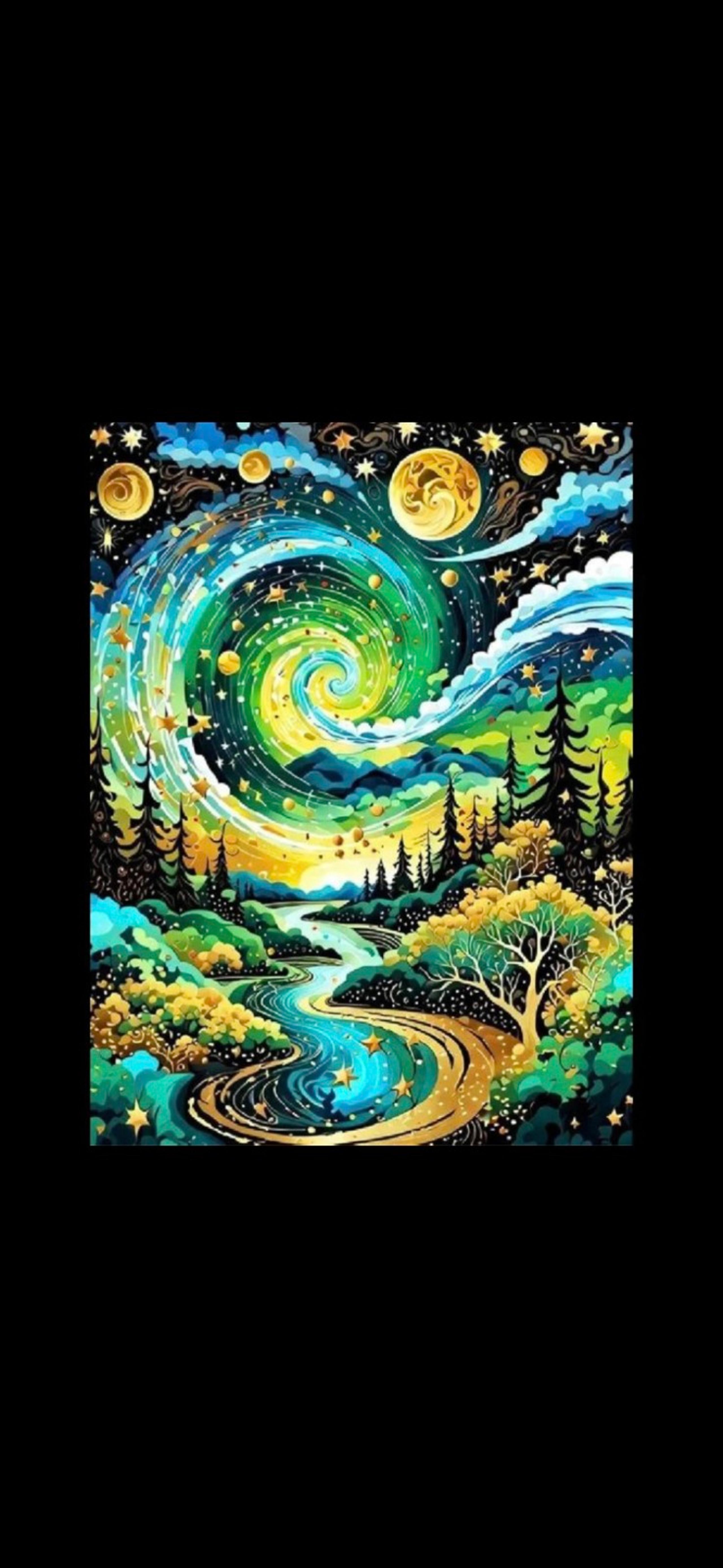 Green Swirly Starry Night Sky Inspired 5D Diamond Painting Kit New