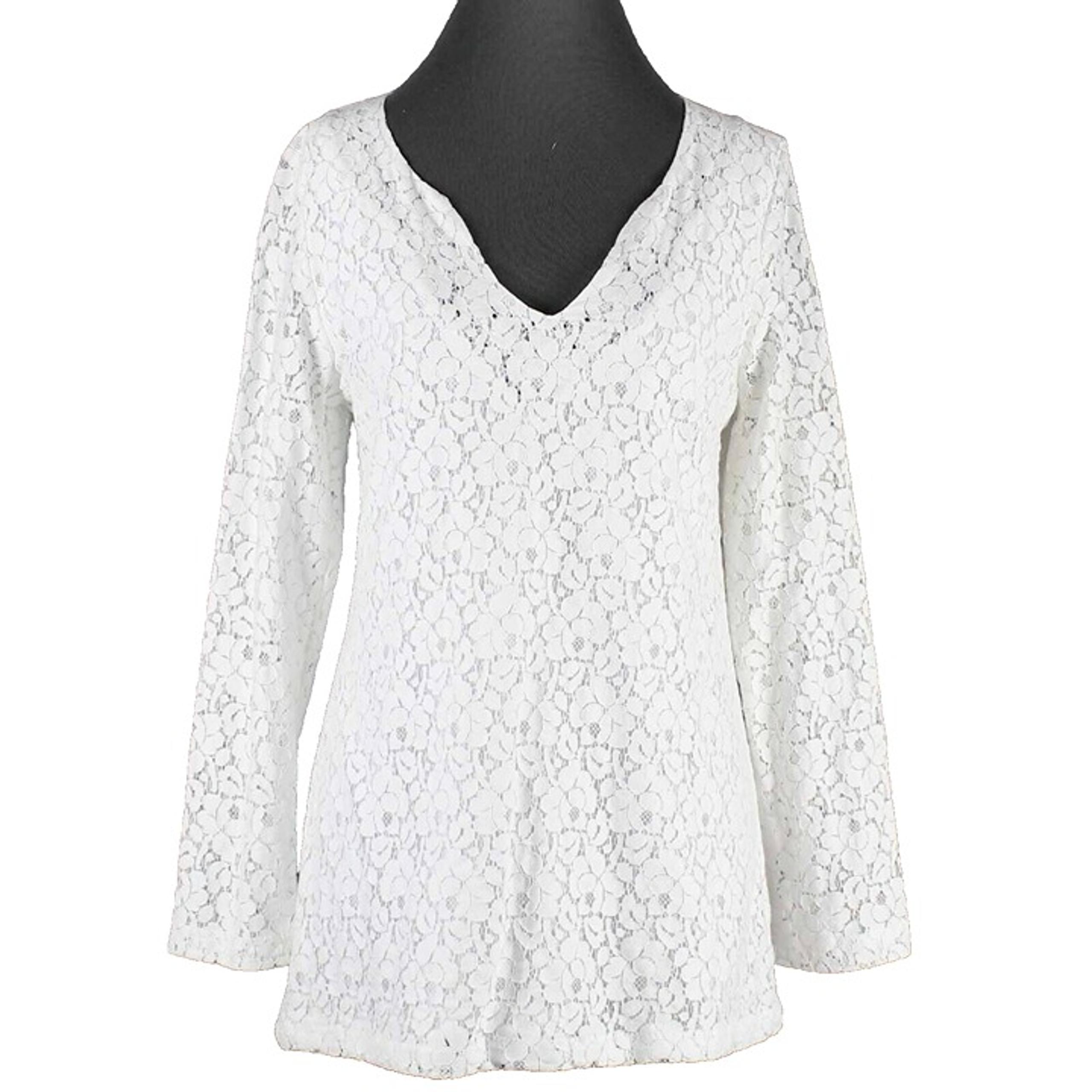 Kersh NEW $79 Sz L White Lace Overlay Back Zip Cotton Blend Top