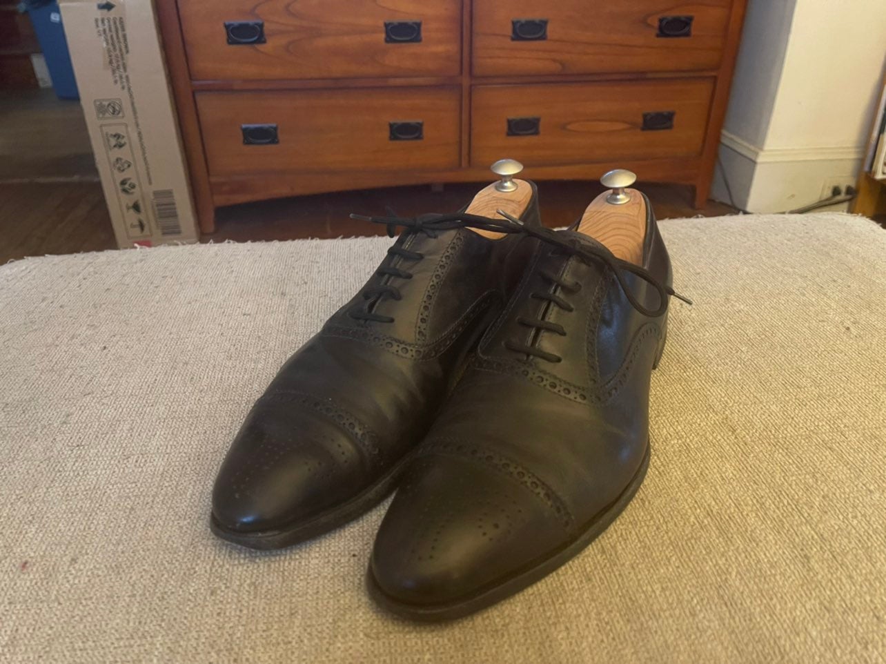 Ralph Lauren Purple Label Cap toe Black Leather Ramshead Medallion Shoes 11