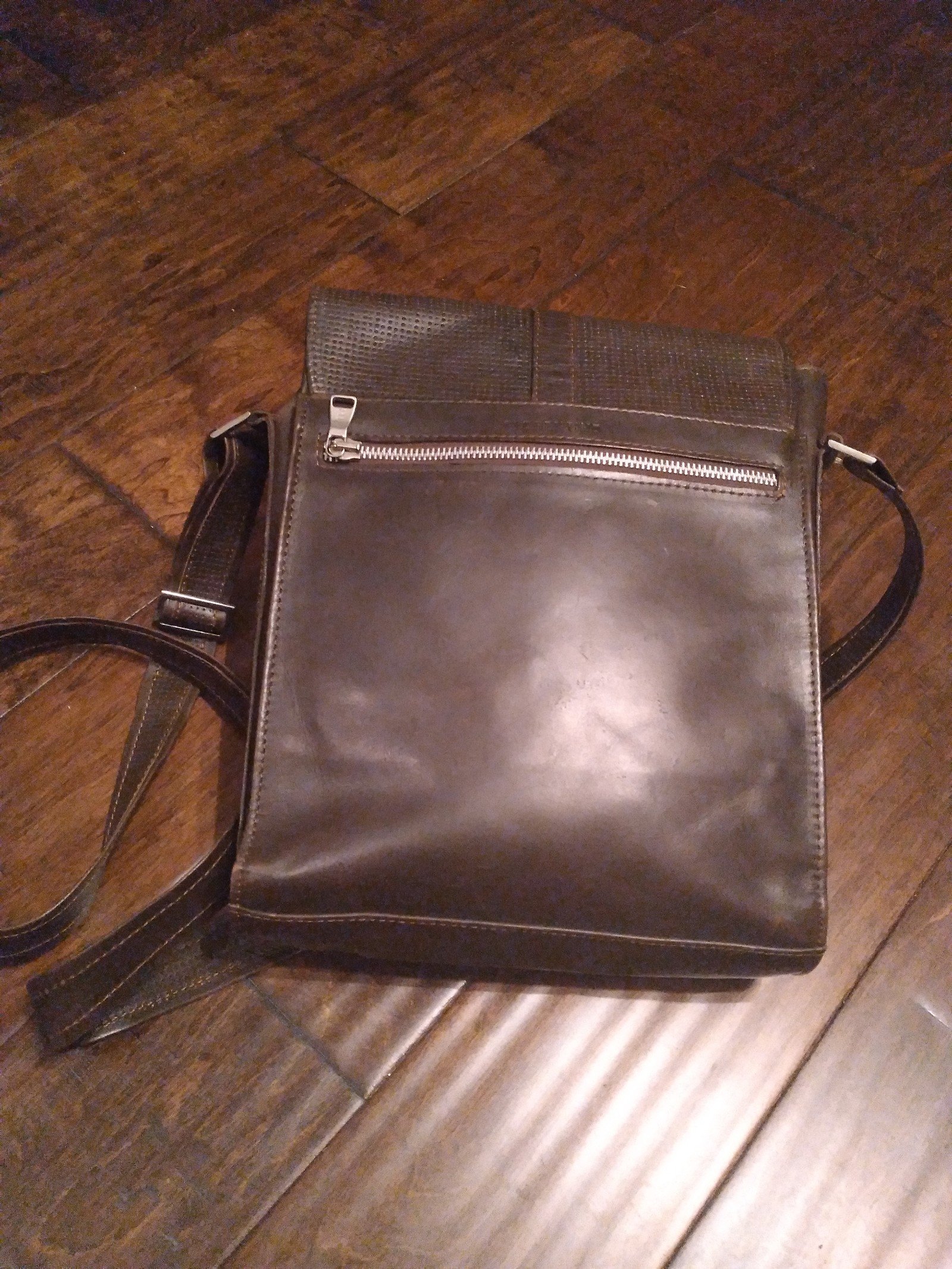 Florentino Leather Messenger Bag Crossbody Flap Buckle Brown
