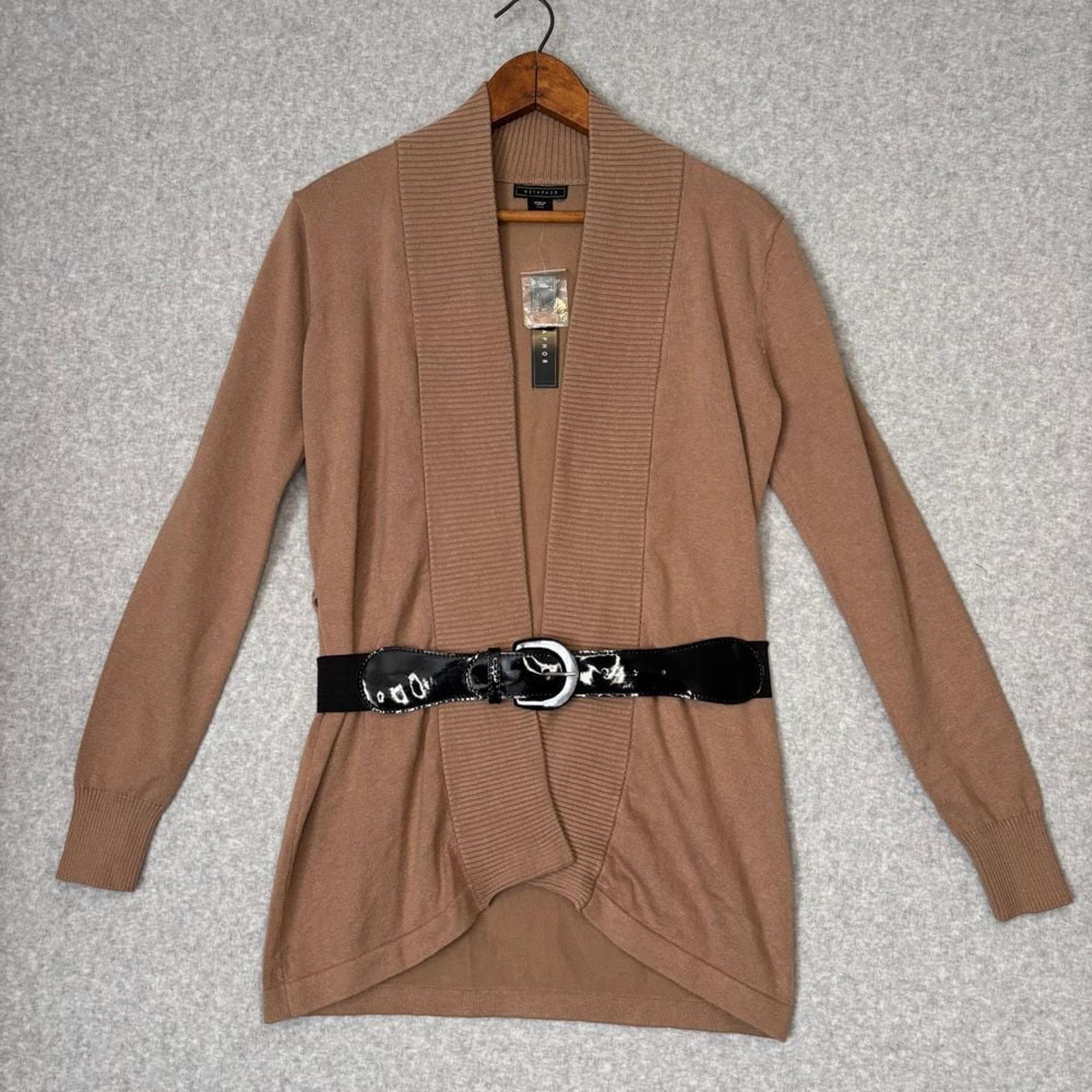 Metaphor Sweater Women's XS Beige Light Brown Adjustable Belt Open Cardigan NWT