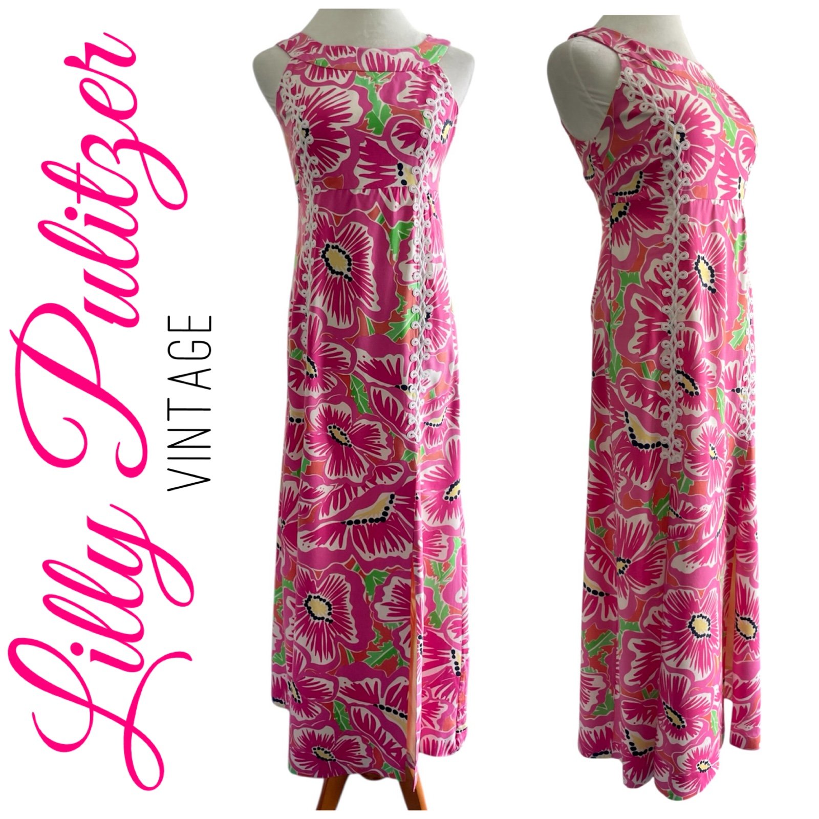Rare Vintage Lilly Pulitzer Silk Jackie Multi With a Splash Maxi Dress 4 EUC