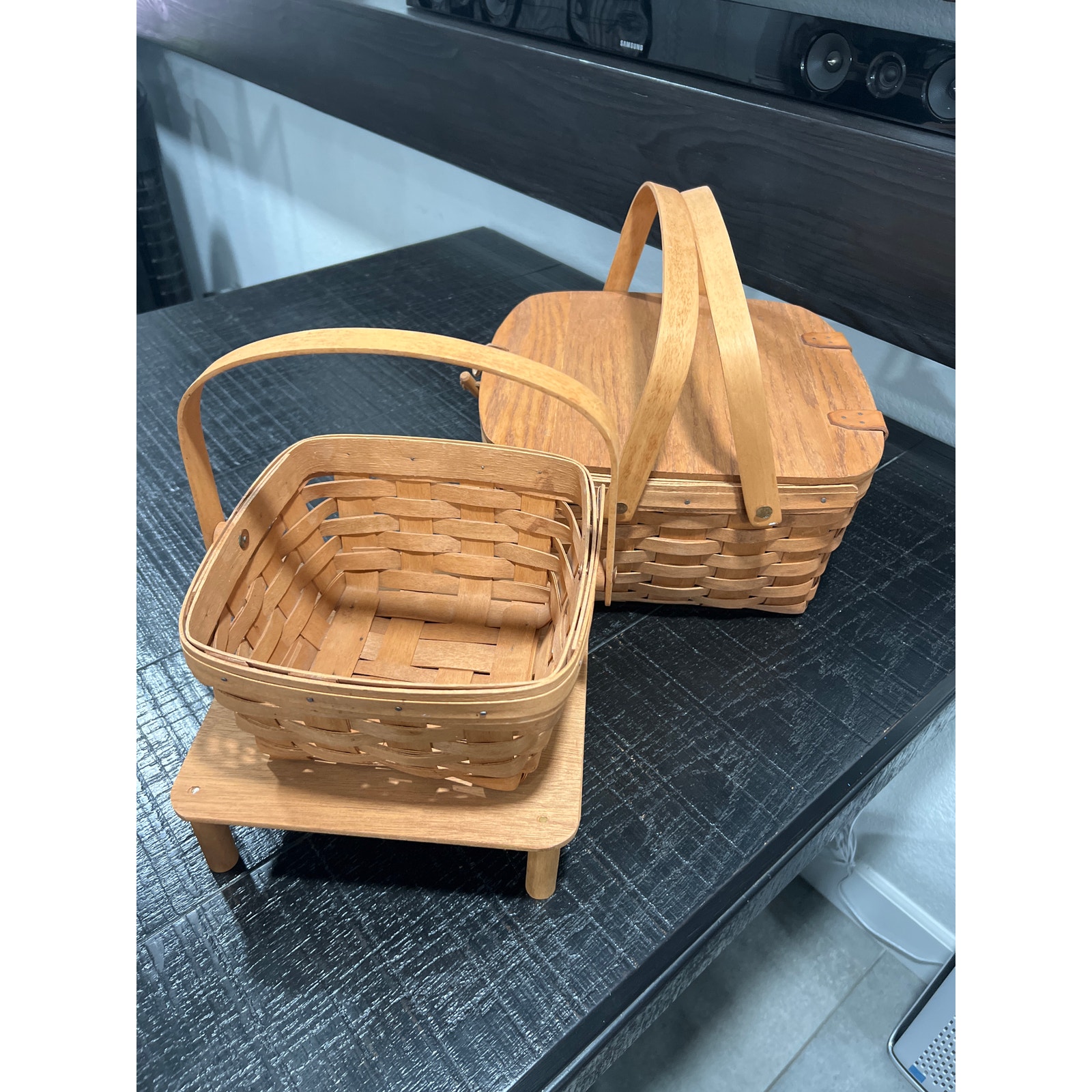 Vintage Longaberger picnic Basket with Table and small