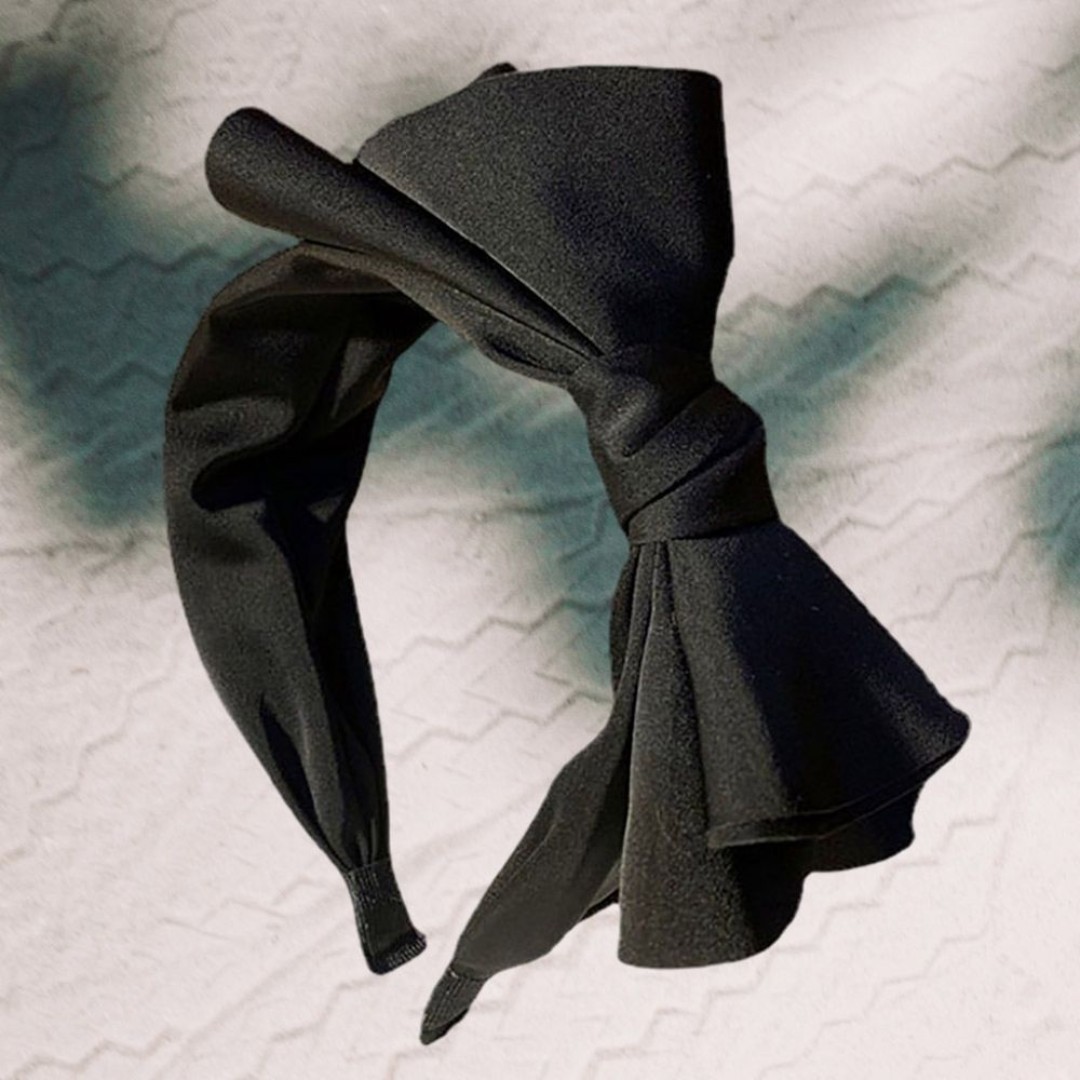 Black Bow Headband Hair Simple Statement Accessory Wide Knot Ribbon