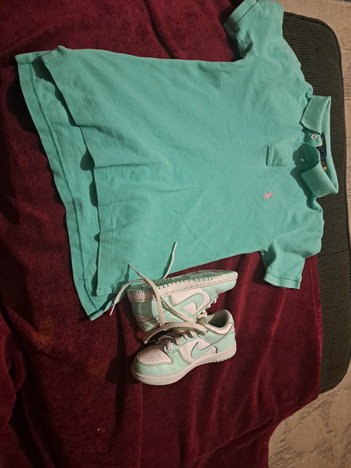 Girl mint green shoes size 12y and polo shirt size 8 great for going out.