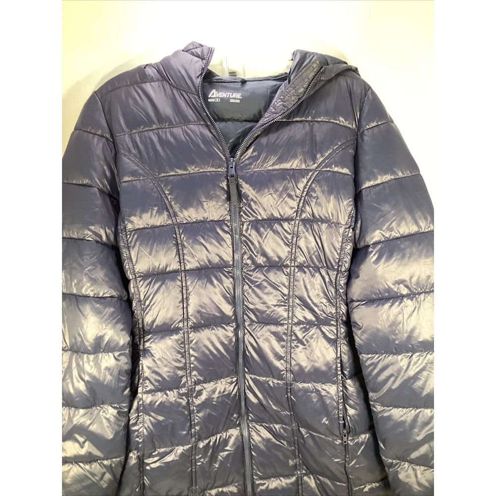 Aventure Ladies Long Hooded Puffer Coat Jacket Navy Blue Size S