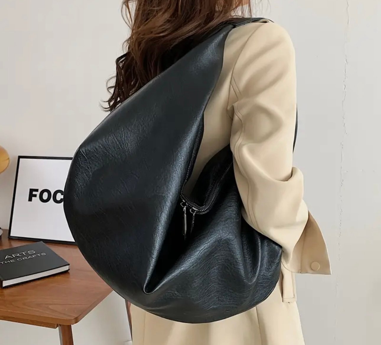 New - Chic - Large Capacity - Soft Faux Leather Shoulder Bag /Tote - Black