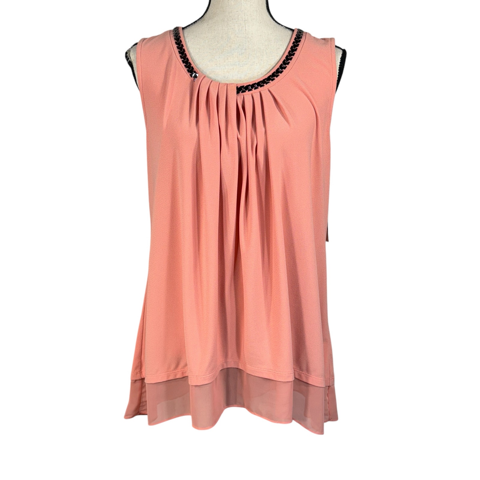 Alfani 1X-Large Top Sleeveless Stretch Hi-Low Hem Scoop Neck Embellished Coral