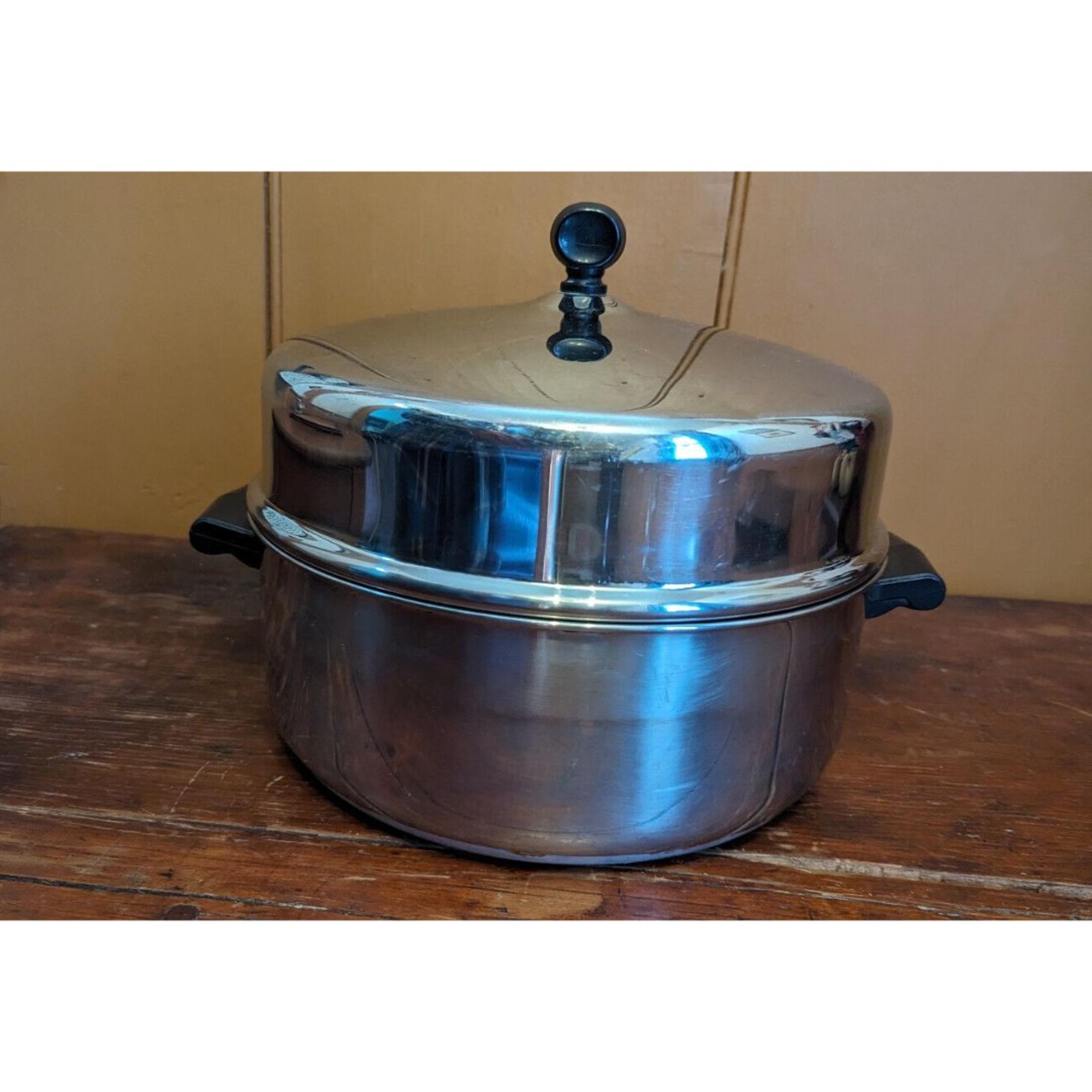 Vtg FARBERWARE 5 qt Roaster, Stock Pot Dutch Oven w/ Dome Lid Stainless Clad