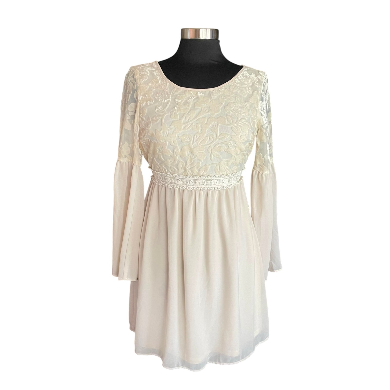 Flying Tomato Babydoll Dress Velvet Embossed Flare Sleeves Sz Small Fairy Angel